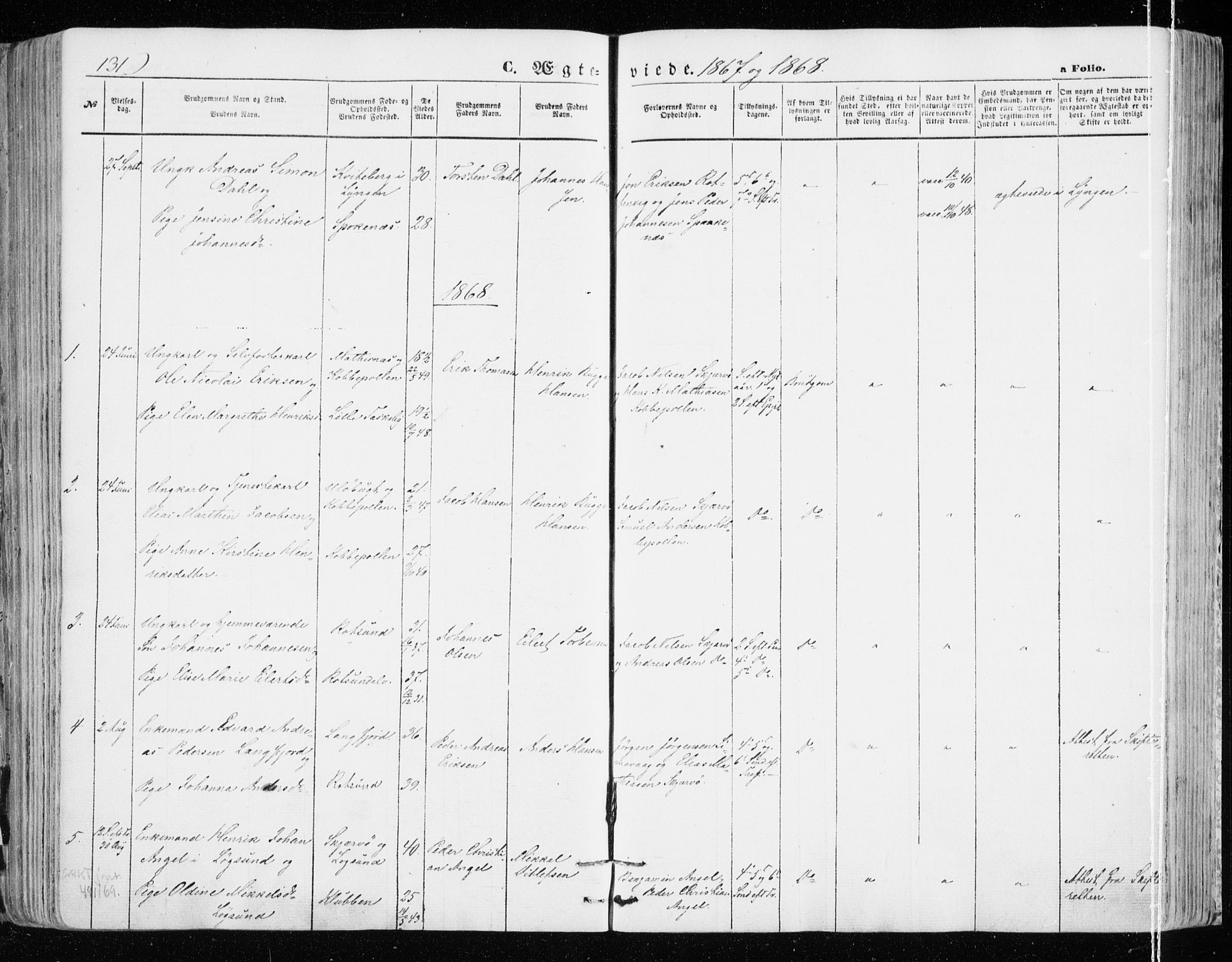 Skjervøy sokneprestkontor, SATØ/S-1300/H/Ha/Haa/L0007kirke: Parish register (official) no. 7, 1860-1870, p. 131