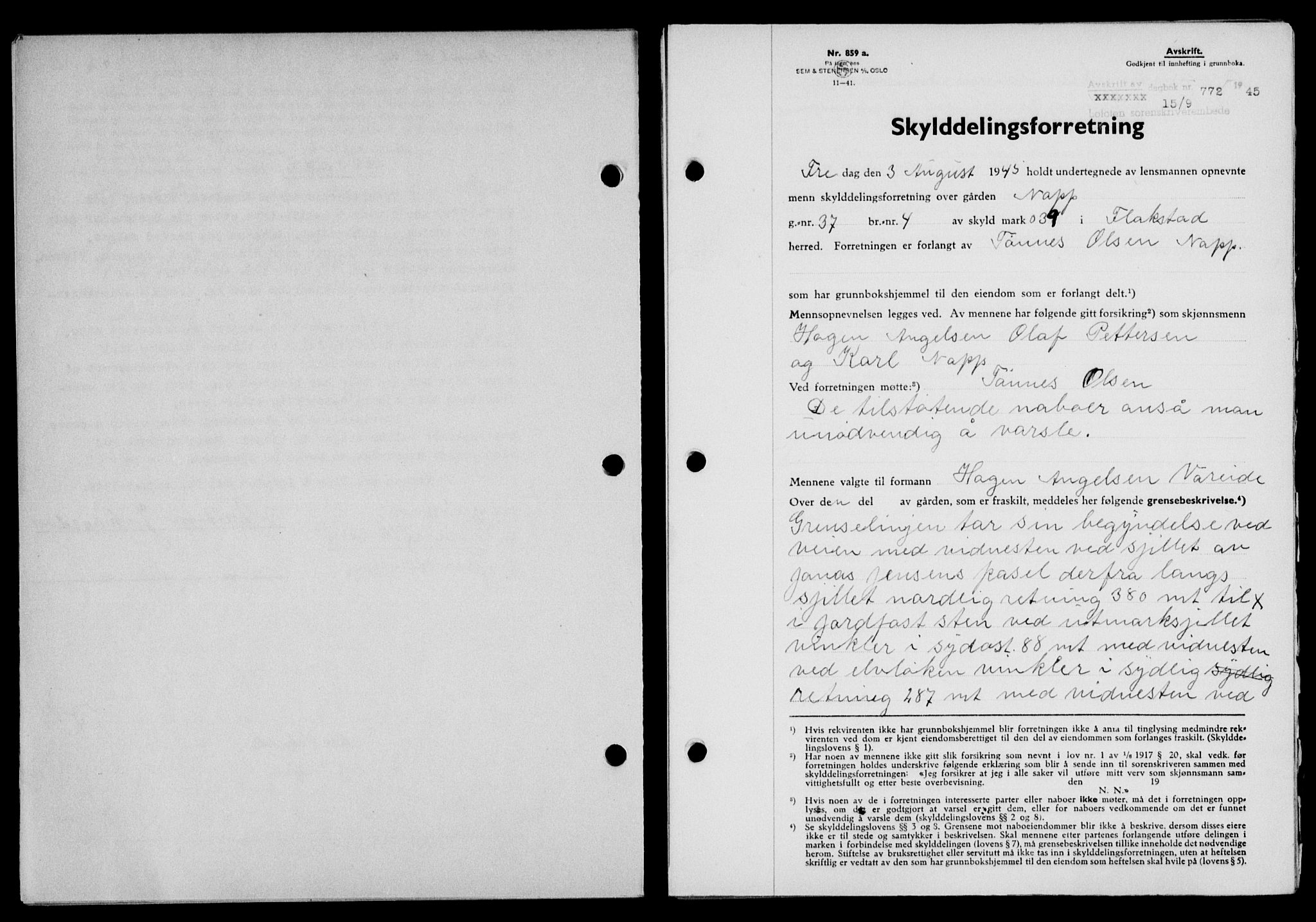 Lofoten sorenskriveri, SAT/A-0017/1/2/2C/L0013a: Mortgage book no. 13a, 1944-1946, Diary no: : 772/1945