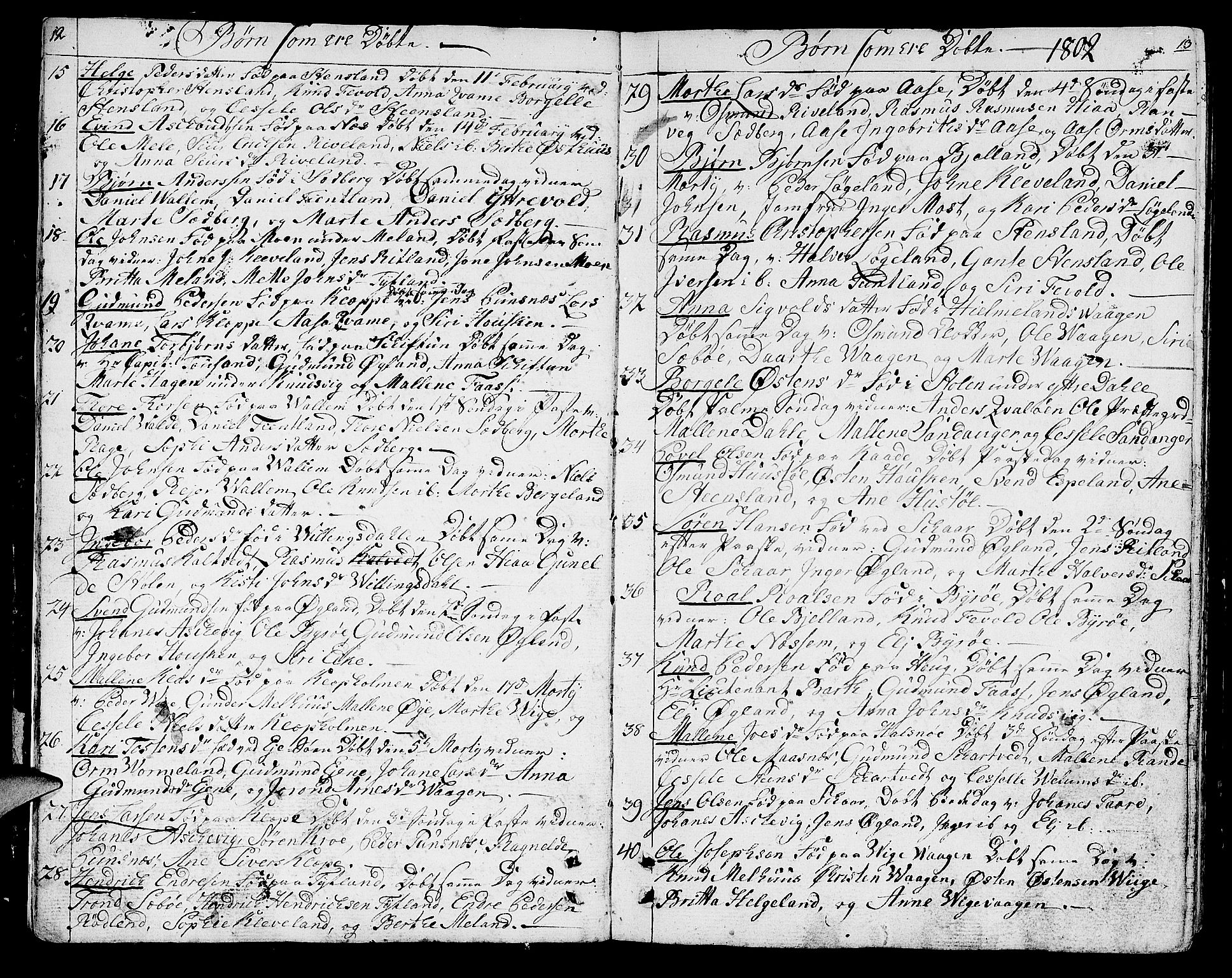 Hjelmeland sokneprestkontor, AV/SAST-A-101843/01/IV/L0002: Parish register (official) no. A 2, 1799-1816, p. 12-13