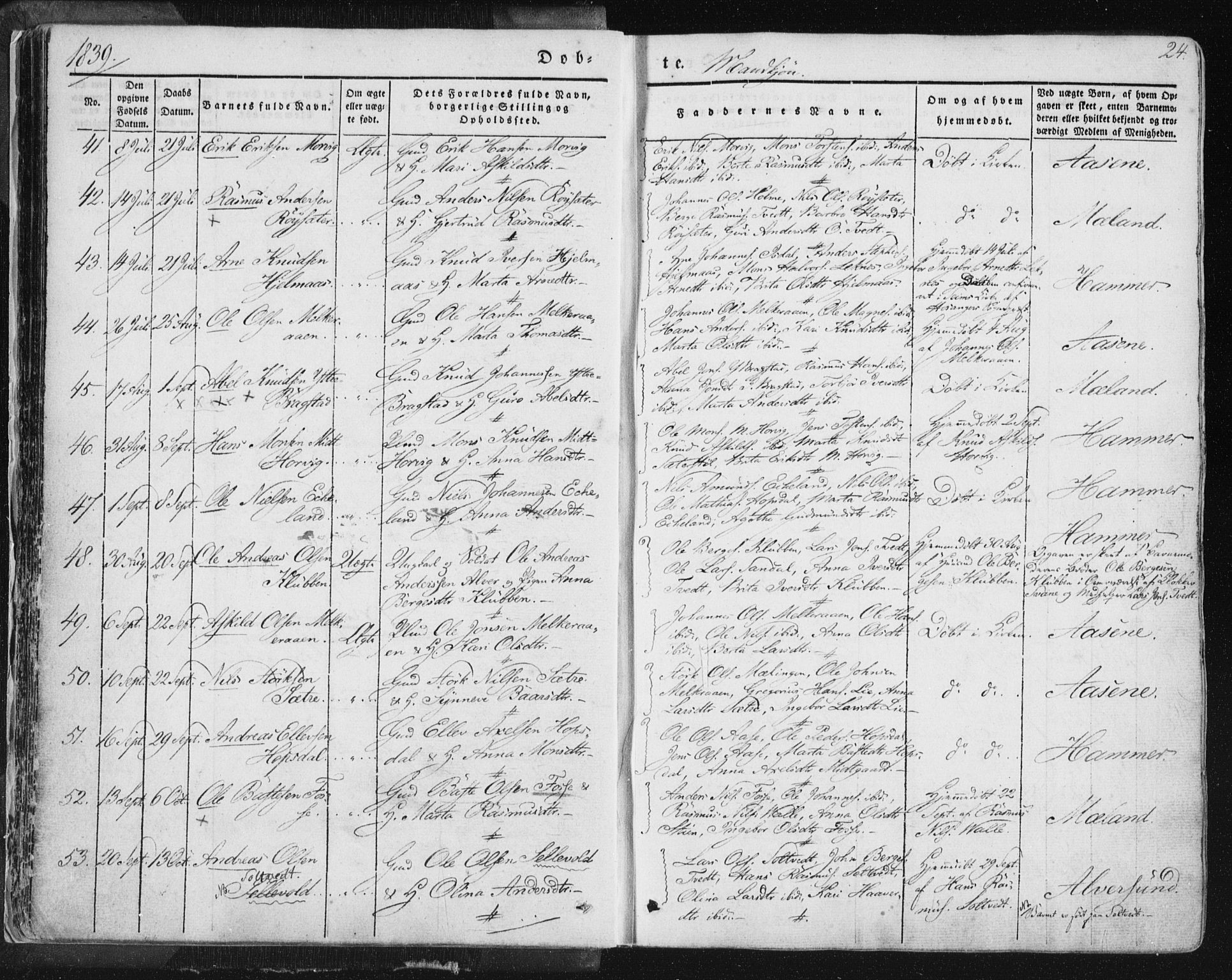Hamre sokneprestembete, AV/SAB-A-75501/H/Ha/Haa/Haaa/L0012: Parish register (official) no. A 12, 1834-1845, p. 24