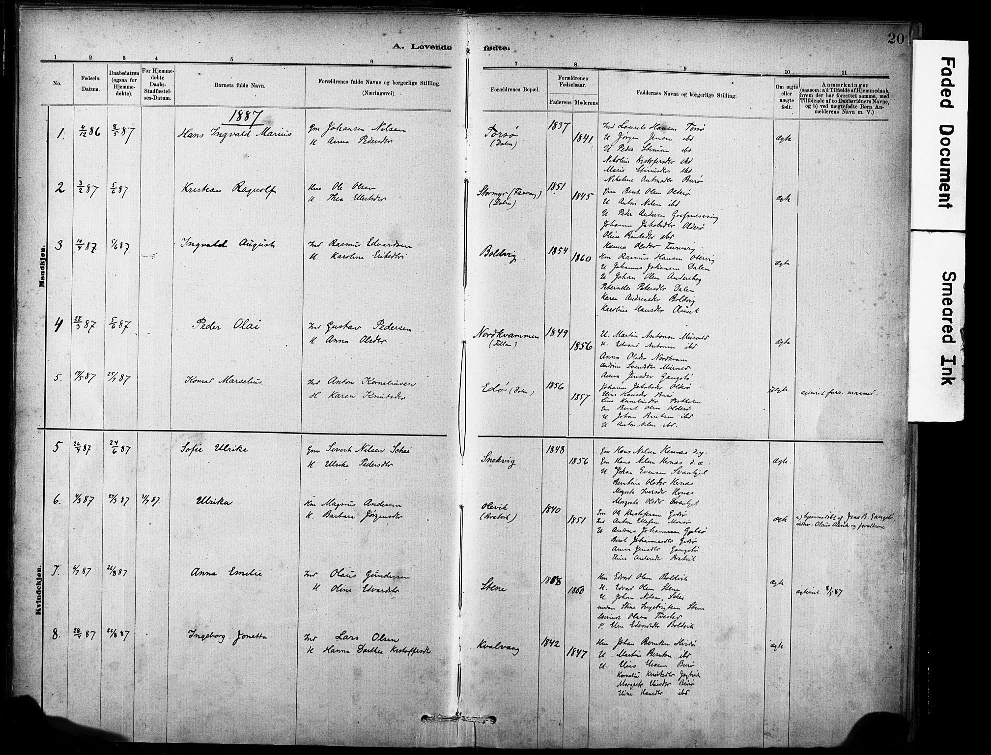 Ministerialprotokoller, klokkerbøker og fødselsregistre - Sør-Trøndelag, SAT/A-1456/635/L0551: Parish register (official) no. 635A01, 1882-1899, p. 20