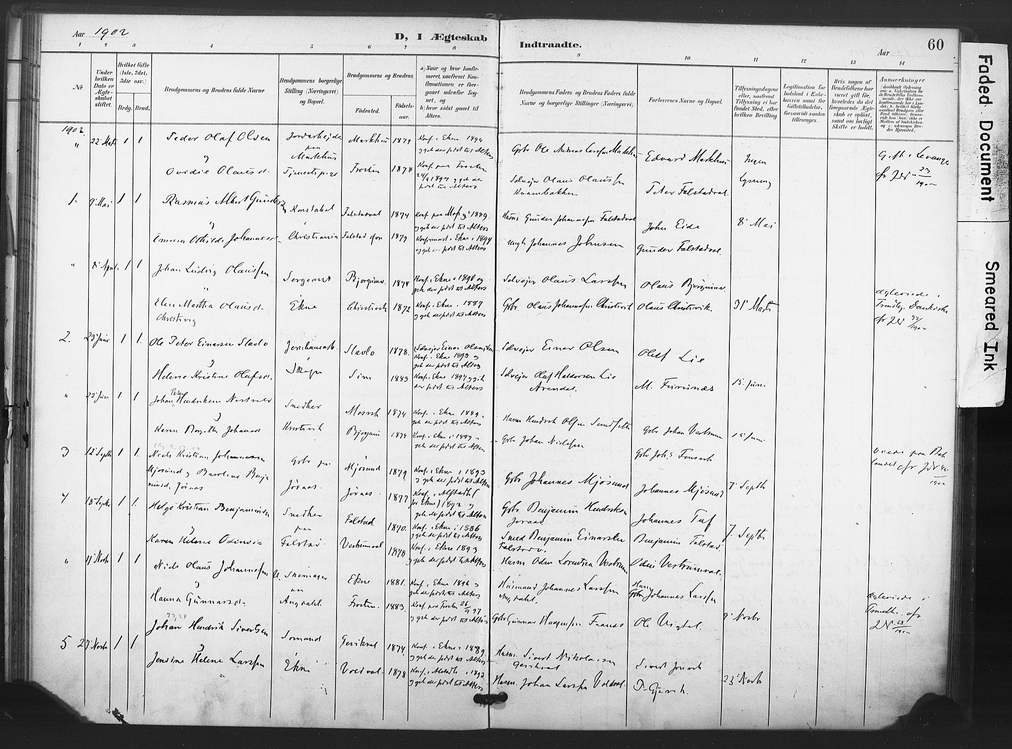 Ministerialprotokoller, klokkerbøker og fødselsregistre - Nord-Trøndelag, SAT/A-1458/719/L0179: Parish register (official) no. 719A02, 1901-1923, p. 60