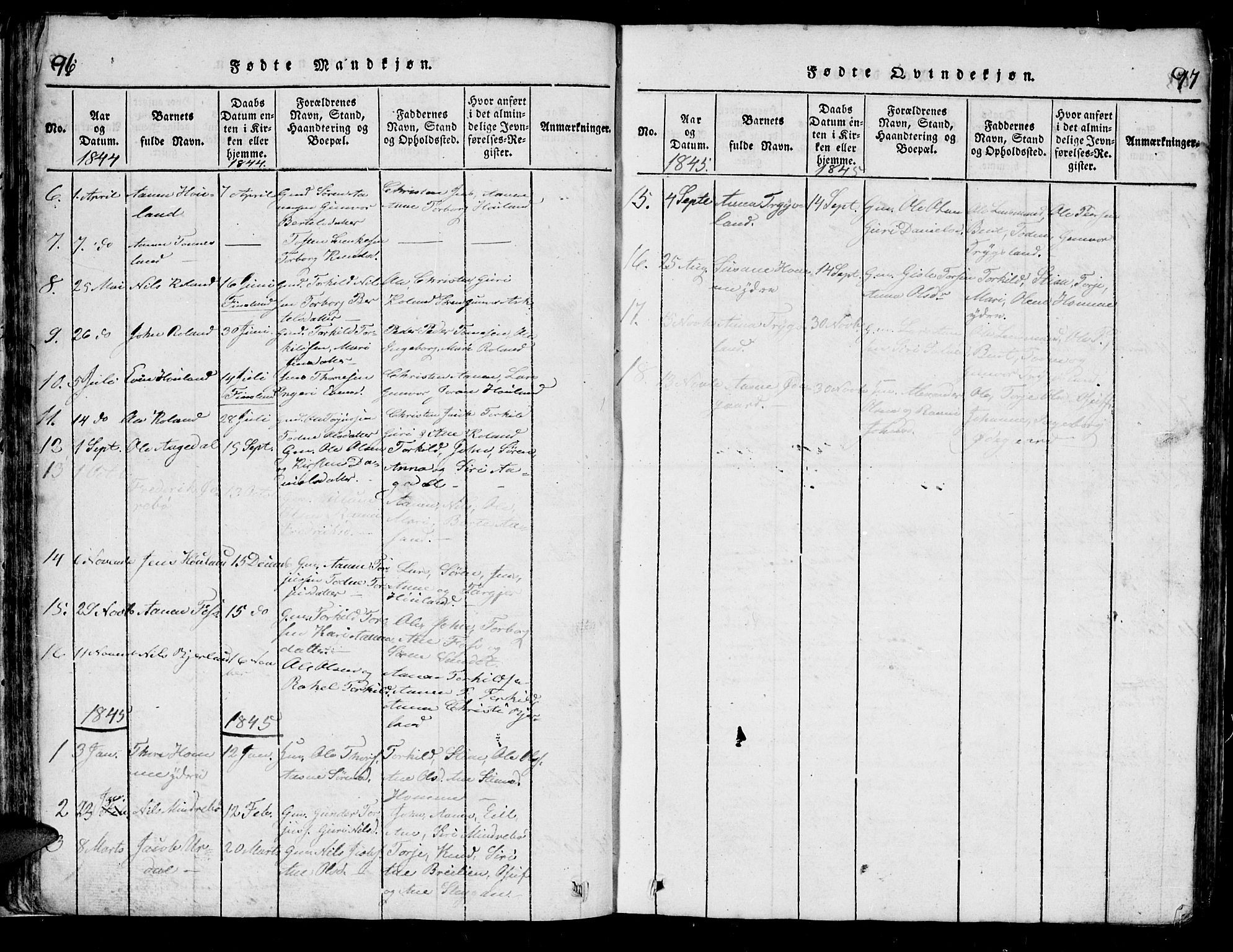 Bjelland sokneprestkontor, SAK/1111-0005/F/Fb/Fba/L0003: Parish register (copy) no. B 3, 1816-1870, p. 96-97