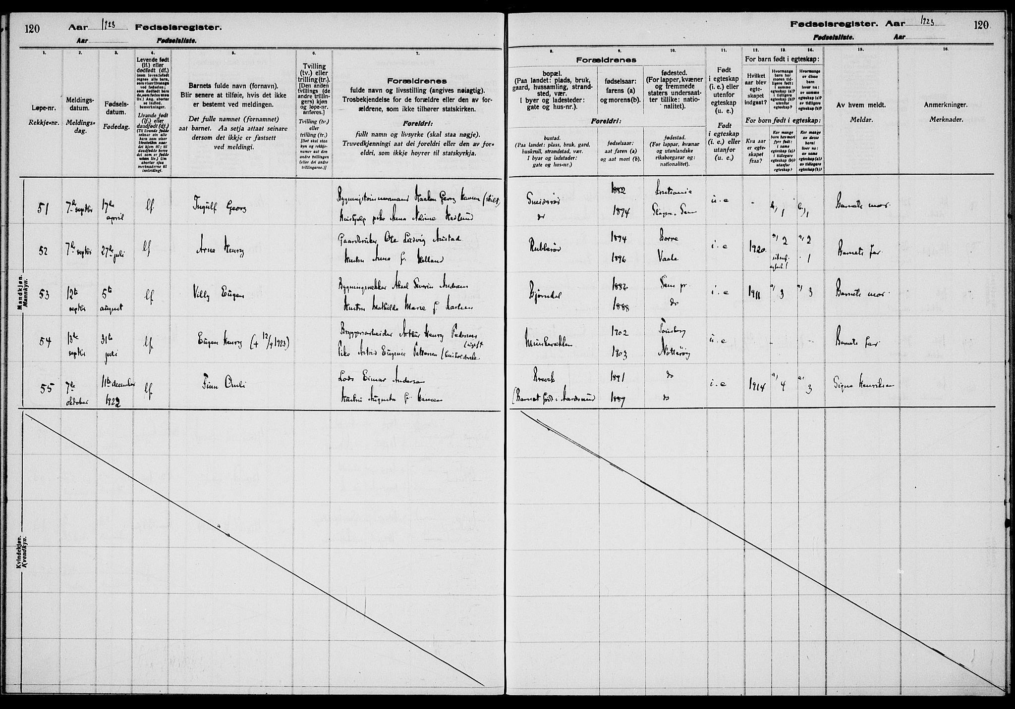 Nøtterøy kirkebøker, AV/SAKO-A-354/J/Ja/L0001: Birth register no. 1, 1916-1928, p. 120