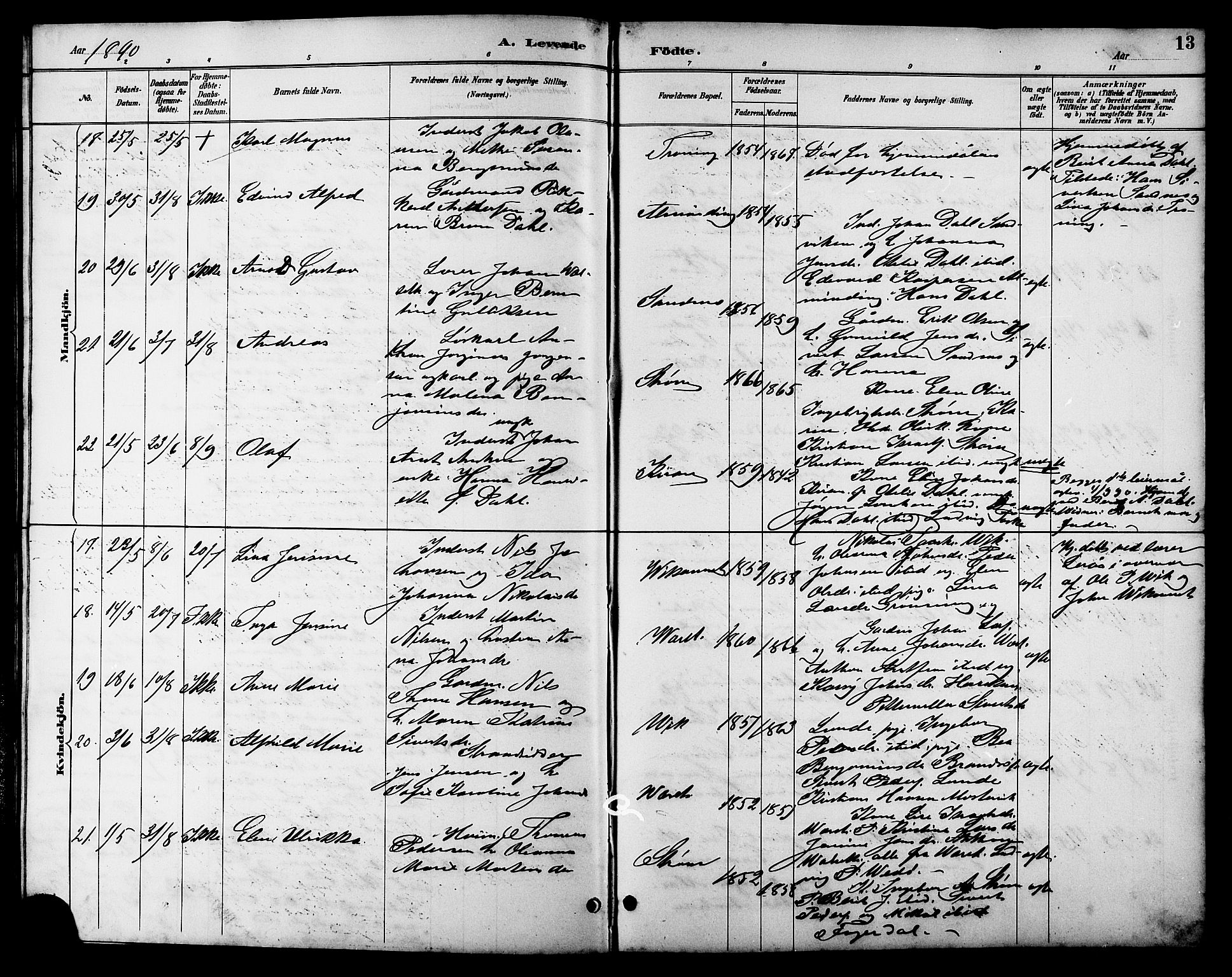 Ministerialprotokoller, klokkerbøker og fødselsregistre - Sør-Trøndelag, AV/SAT-A-1456/657/L0716: Parish register (copy) no. 657C03, 1889-1904, p. 13