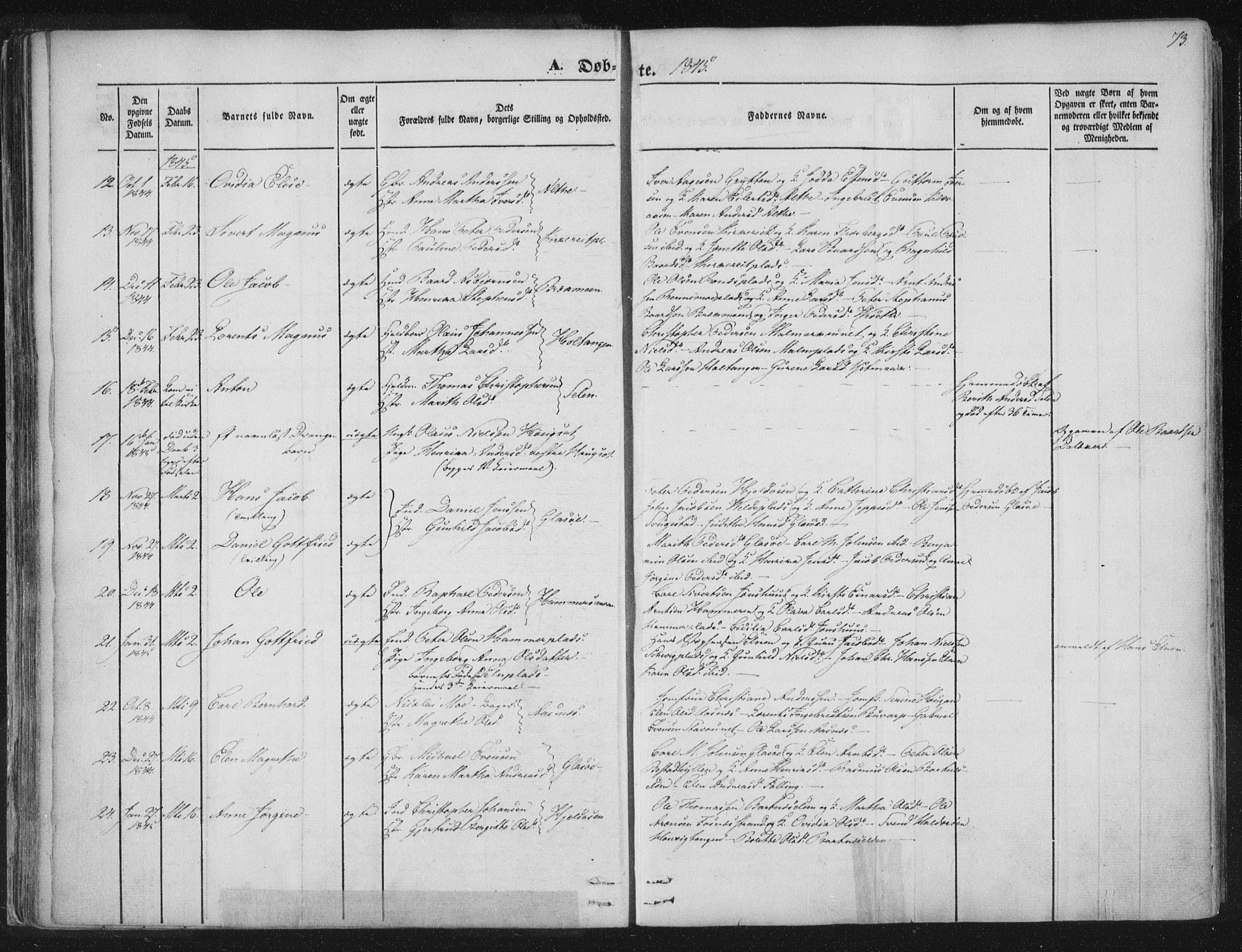 Ministerialprotokoller, klokkerbøker og fødselsregistre - Nord-Trøndelag, AV/SAT-A-1458/741/L0392: Parish register (official) no. 741A06, 1836-1848, p. 73