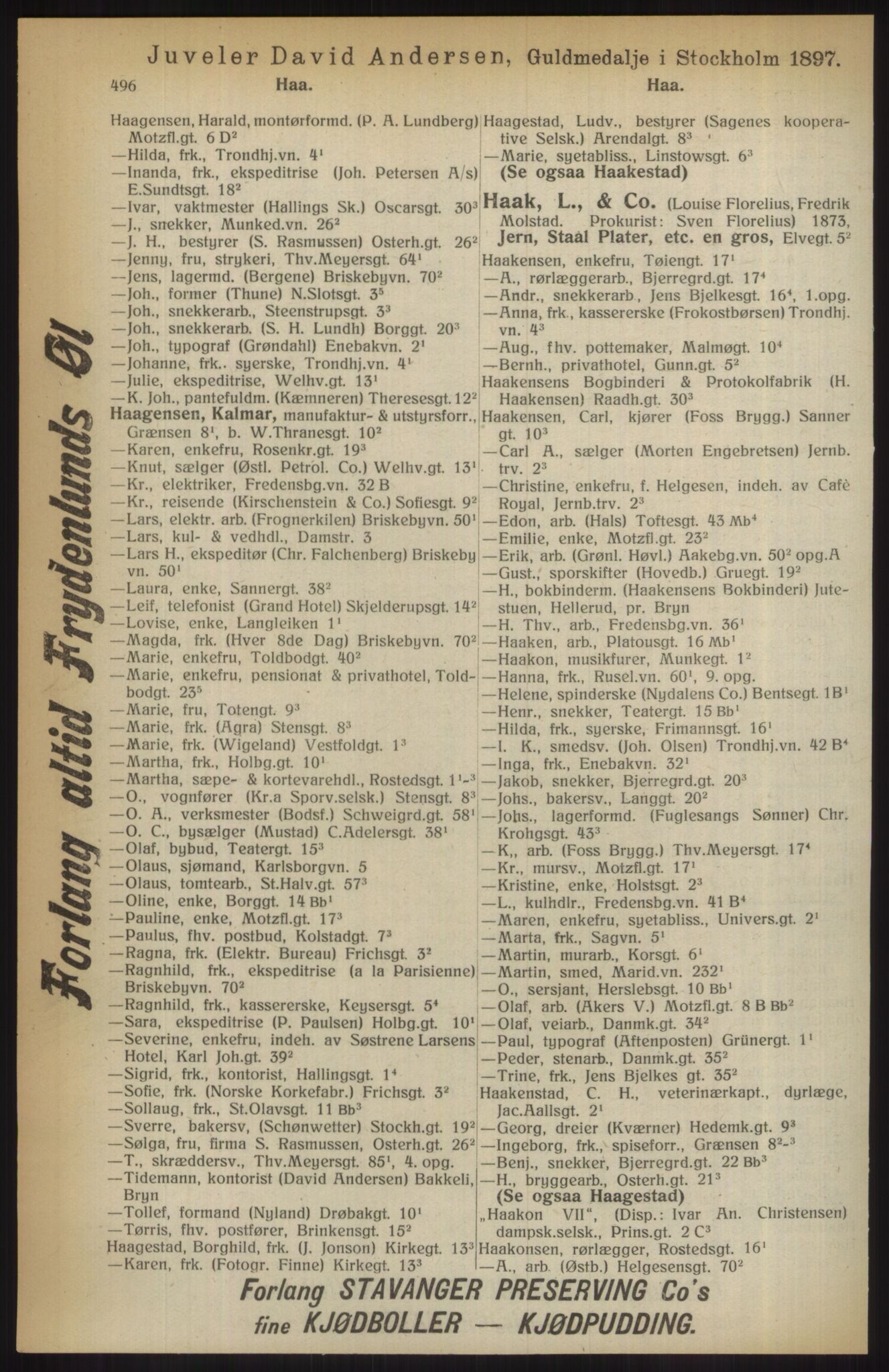 Kristiania/Oslo adressebok, PUBL/-, 1914, p. 496