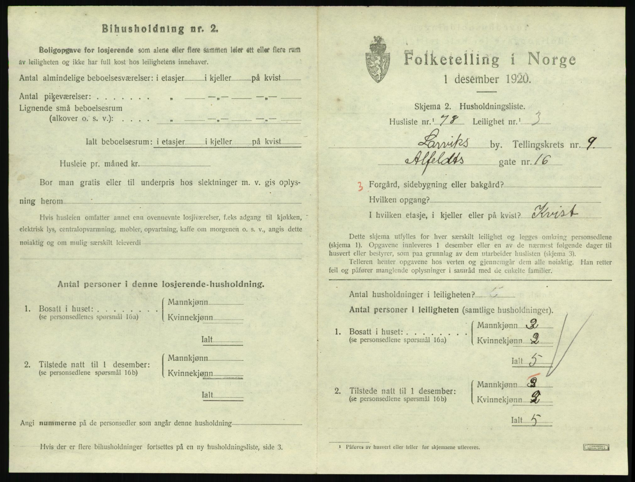 SAKO, 1920 census for Larvik, 1920, p. 7304