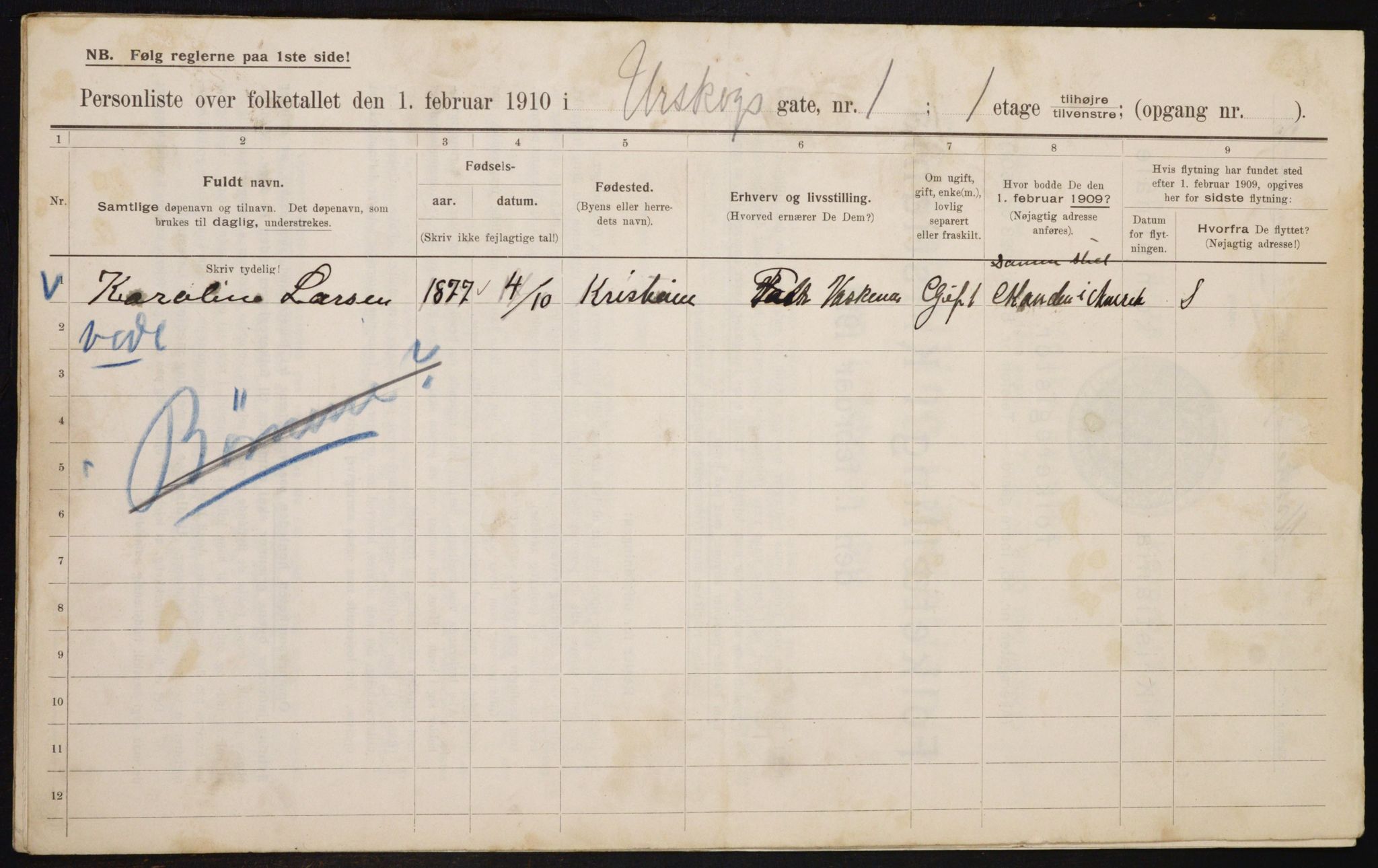 OBA, Municipal Census 1910 for Kristiania, 1910, p. 2439