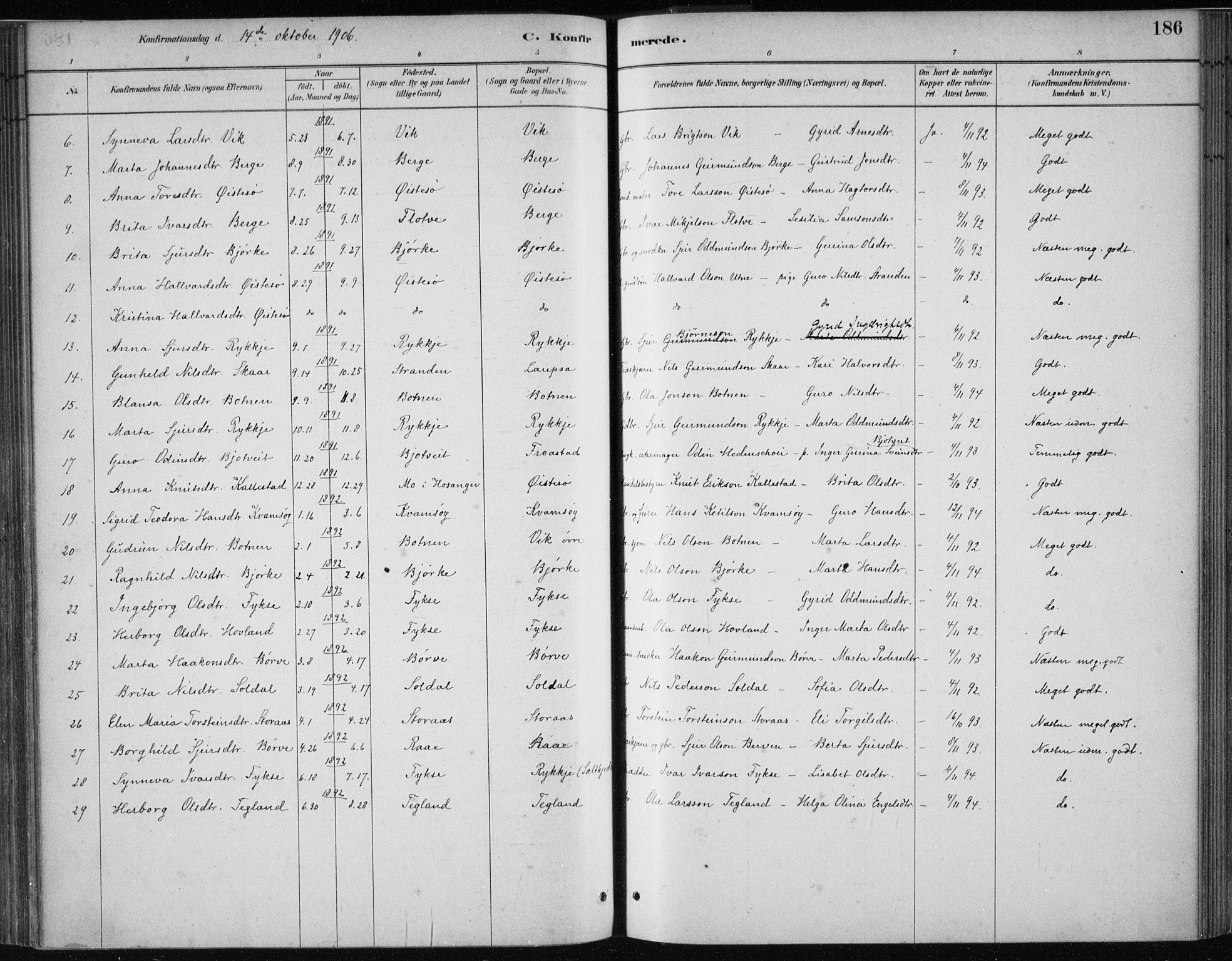 Kvam sokneprestembete, SAB/A-76201/H/Haa: Parish register (official) no. C  1, 1880-1906, p. 186