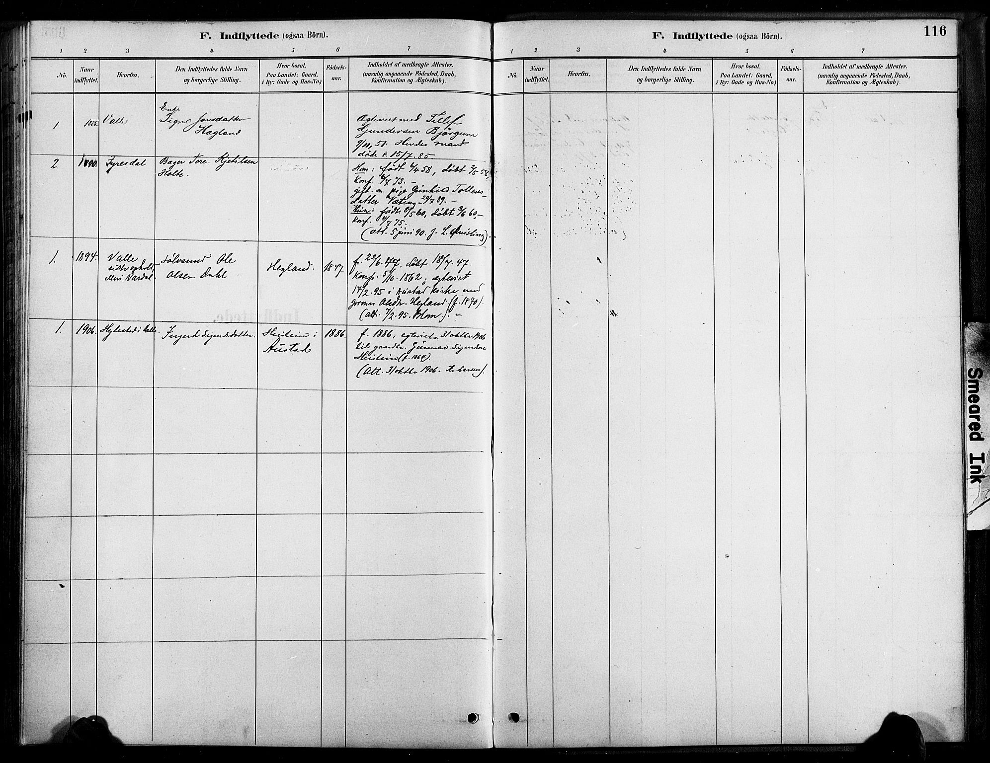 Bygland sokneprestkontor, AV/SAK-1111-0006/F/Fa/Faa/L0001: Parish register (official) no. A 1, 1885-1908, p. 116