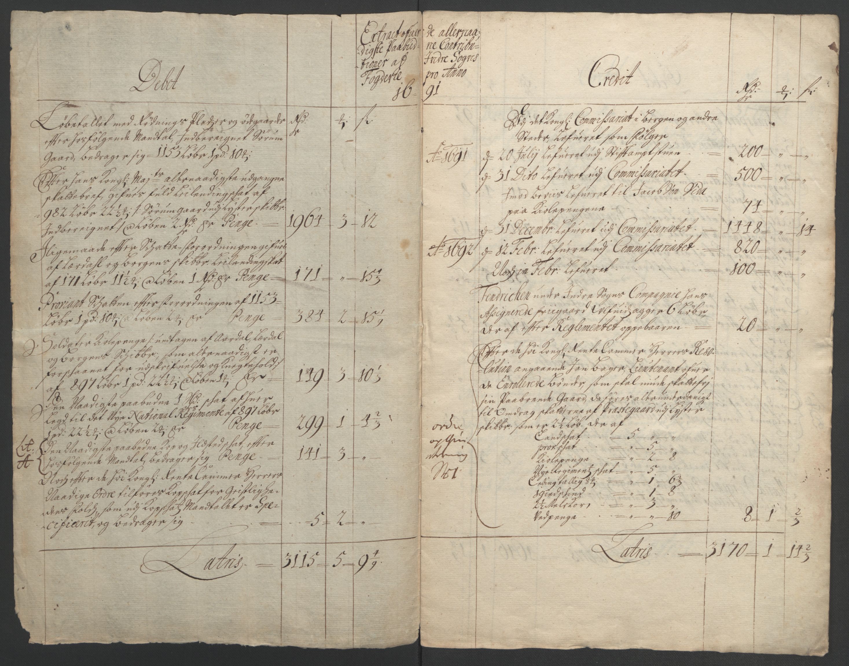 Rentekammeret inntil 1814, Reviderte regnskaper, Fogderegnskap, RA/EA-4092/R52/L3306: Fogderegnskap Sogn, 1691-1692, p. 5