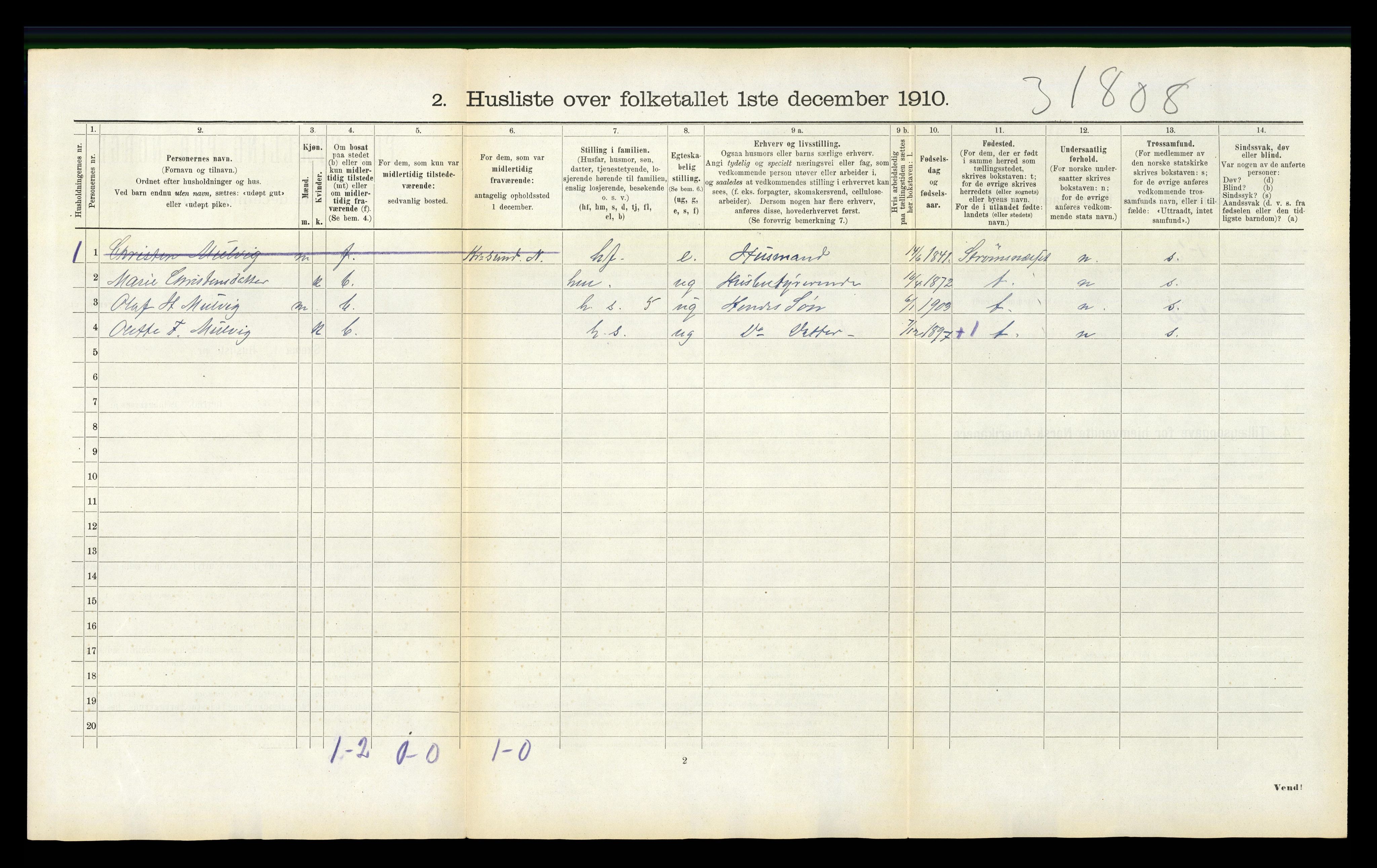 RA, 1910 census for Stangvik, 1910, p. 607