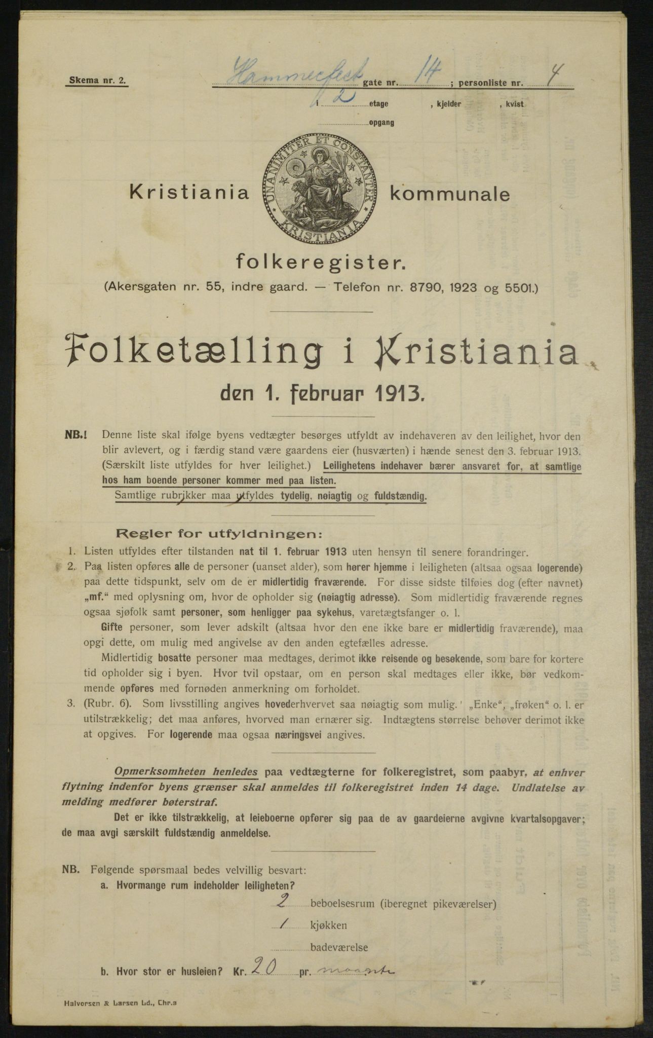 OBA, Municipal Census 1913 for Kristiania, 1913, p. 34364