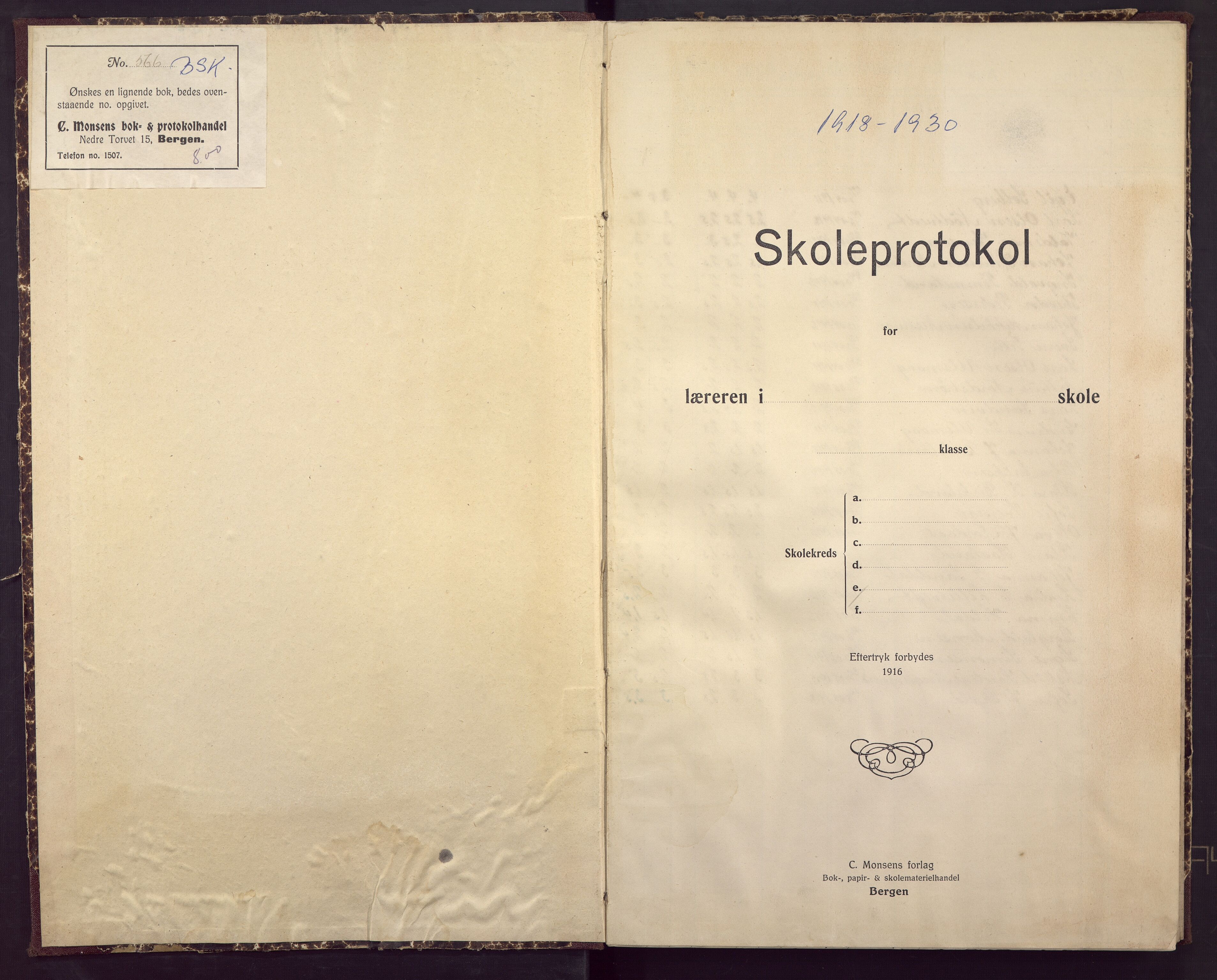 Midtun skole, BBA/A-2399/G/Gc/Gca/L0008: Karakterprotokoll, 1918-1930