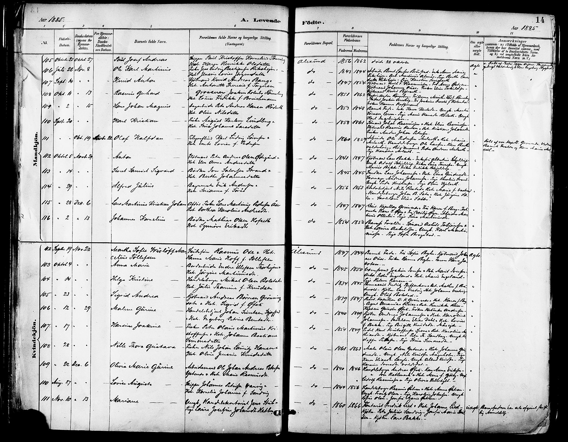 Ministerialprotokoller, klokkerbøker og fødselsregistre - Møre og Romsdal, AV/SAT-A-1454/529/L0455: Parish register (official) no. 529A05, 1885-1893, p. 14