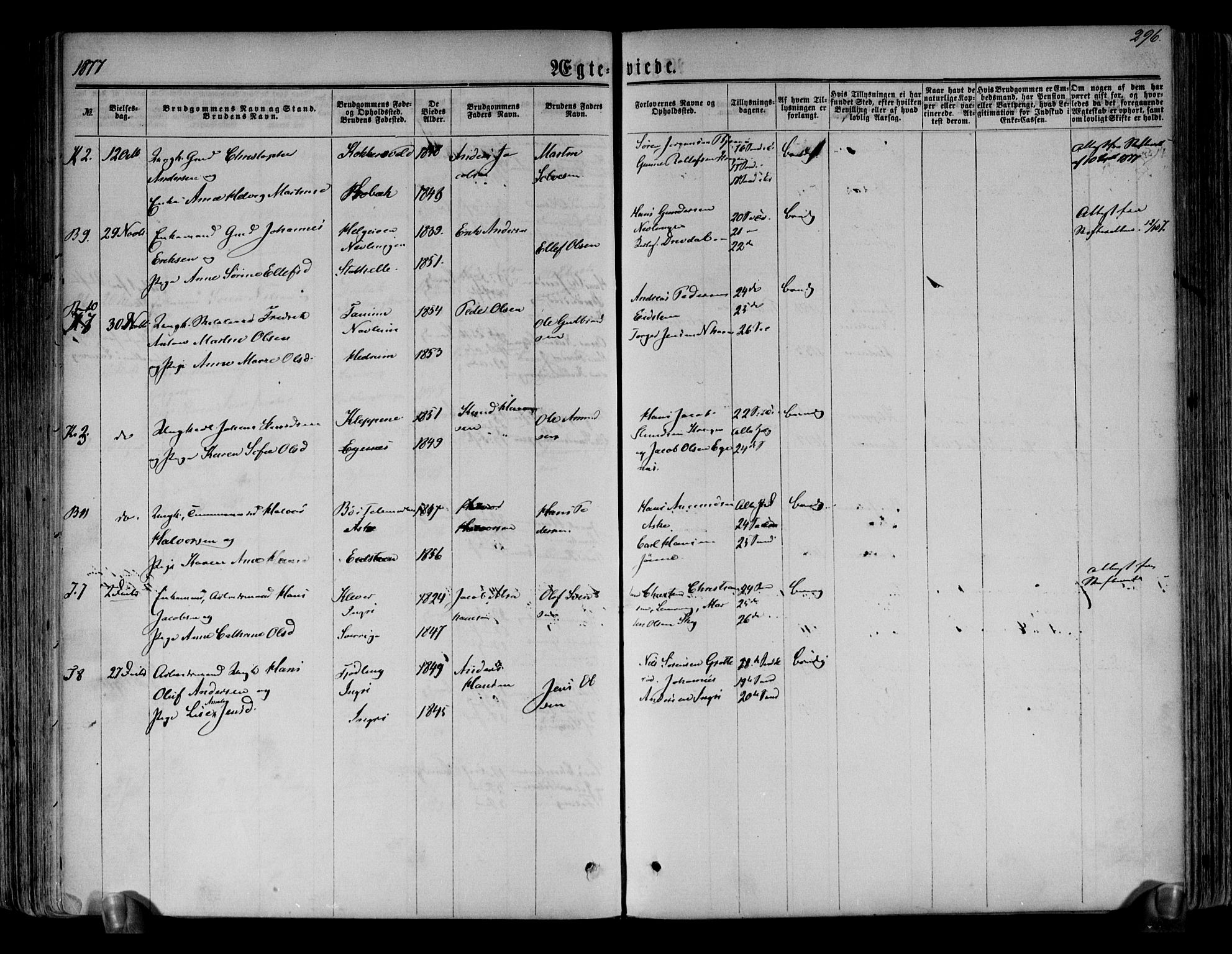 Brunlanes kirkebøker, AV/SAKO-A-342/F/Fa/L0005: Parish register (official) no. I 5, 1862-1877, p. 296