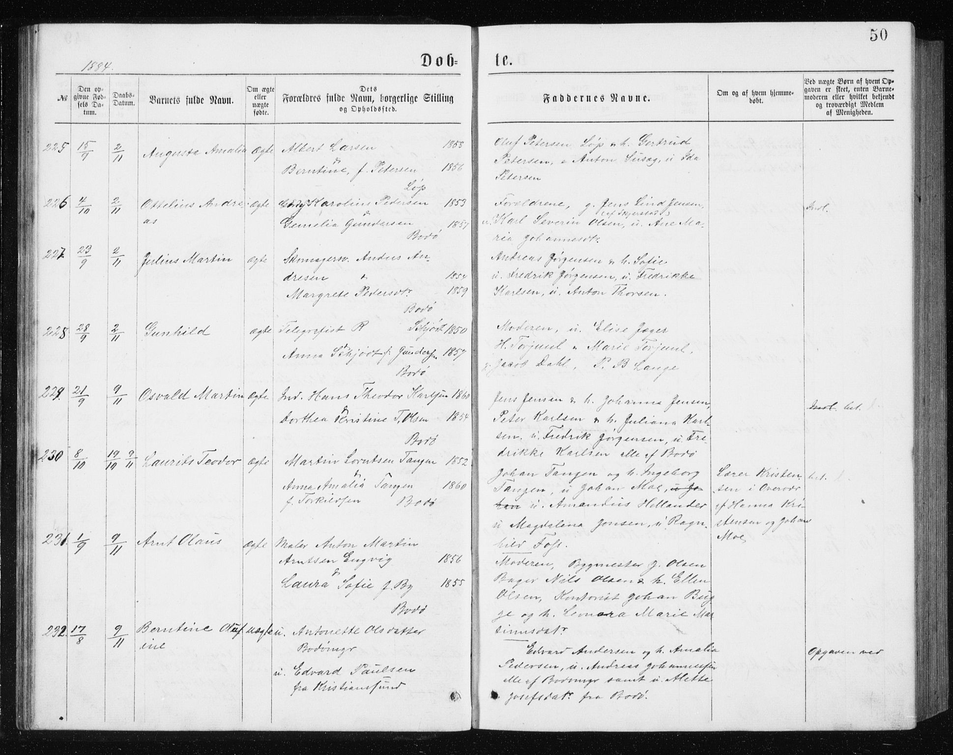 Ministerialprotokoller, klokkerbøker og fødselsregistre - Nordland, AV/SAT-A-1459/801/L0031: Parish register (copy) no. 801C06, 1883-1887, p. 50