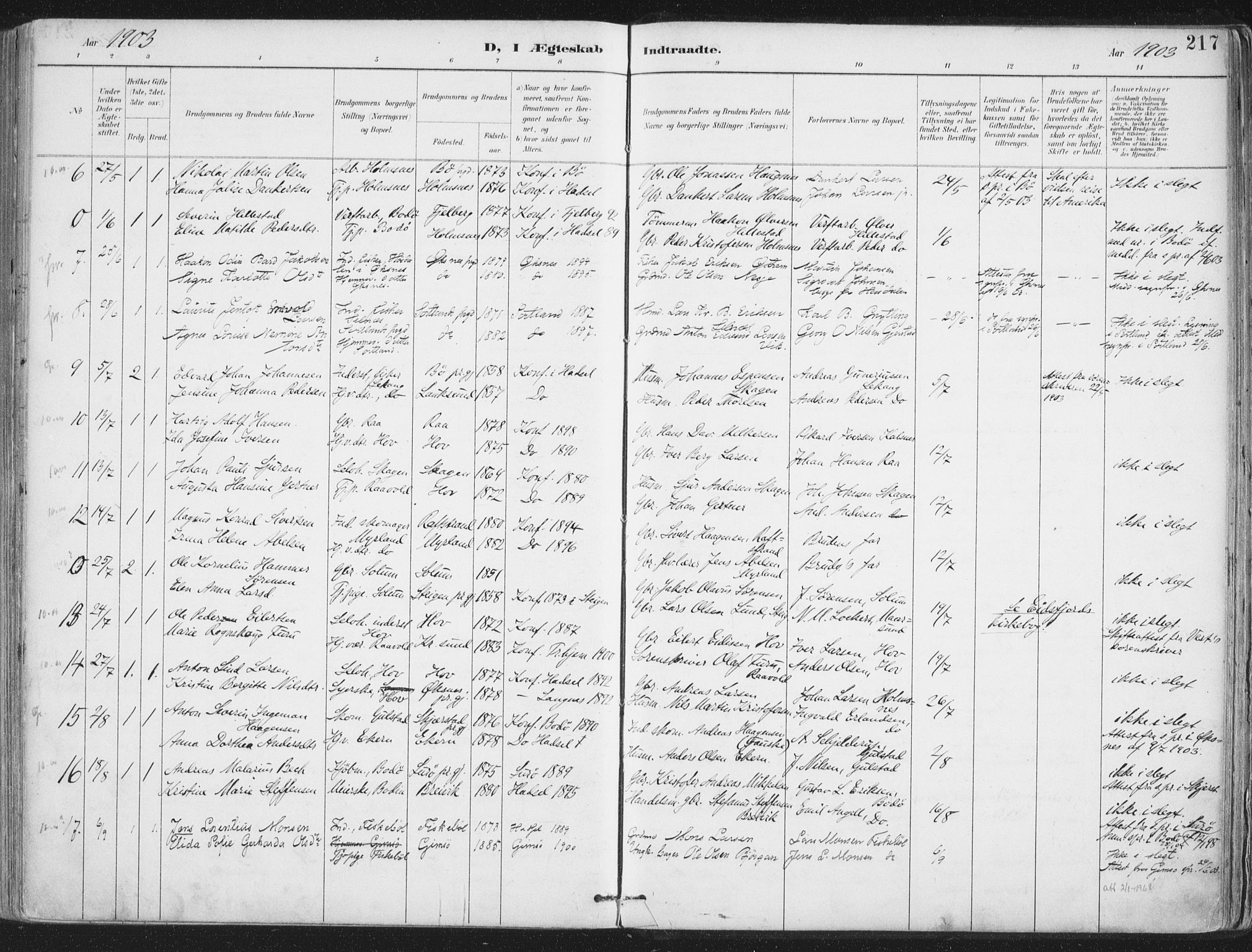 Ministerialprotokoller, klokkerbøker og fødselsregistre - Nordland, SAT/A-1459/888/L1246: Parish register (official) no. 888A12, 1891-1903, p. 217
