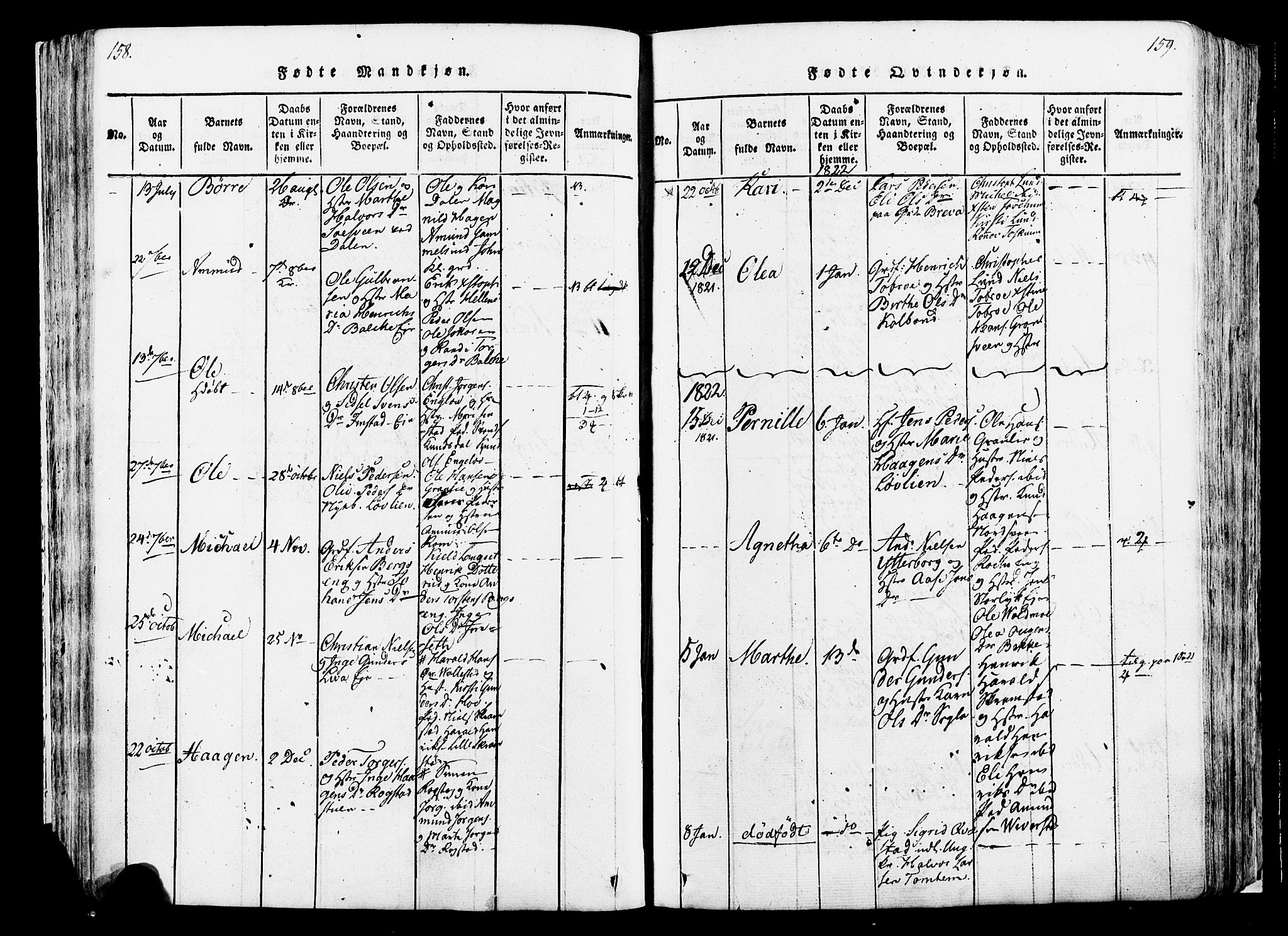 Løten prestekontor, AV/SAH-PREST-022/K/Ka/L0005: Parish register (official) no. 5, 1814-1832, p. 158-159