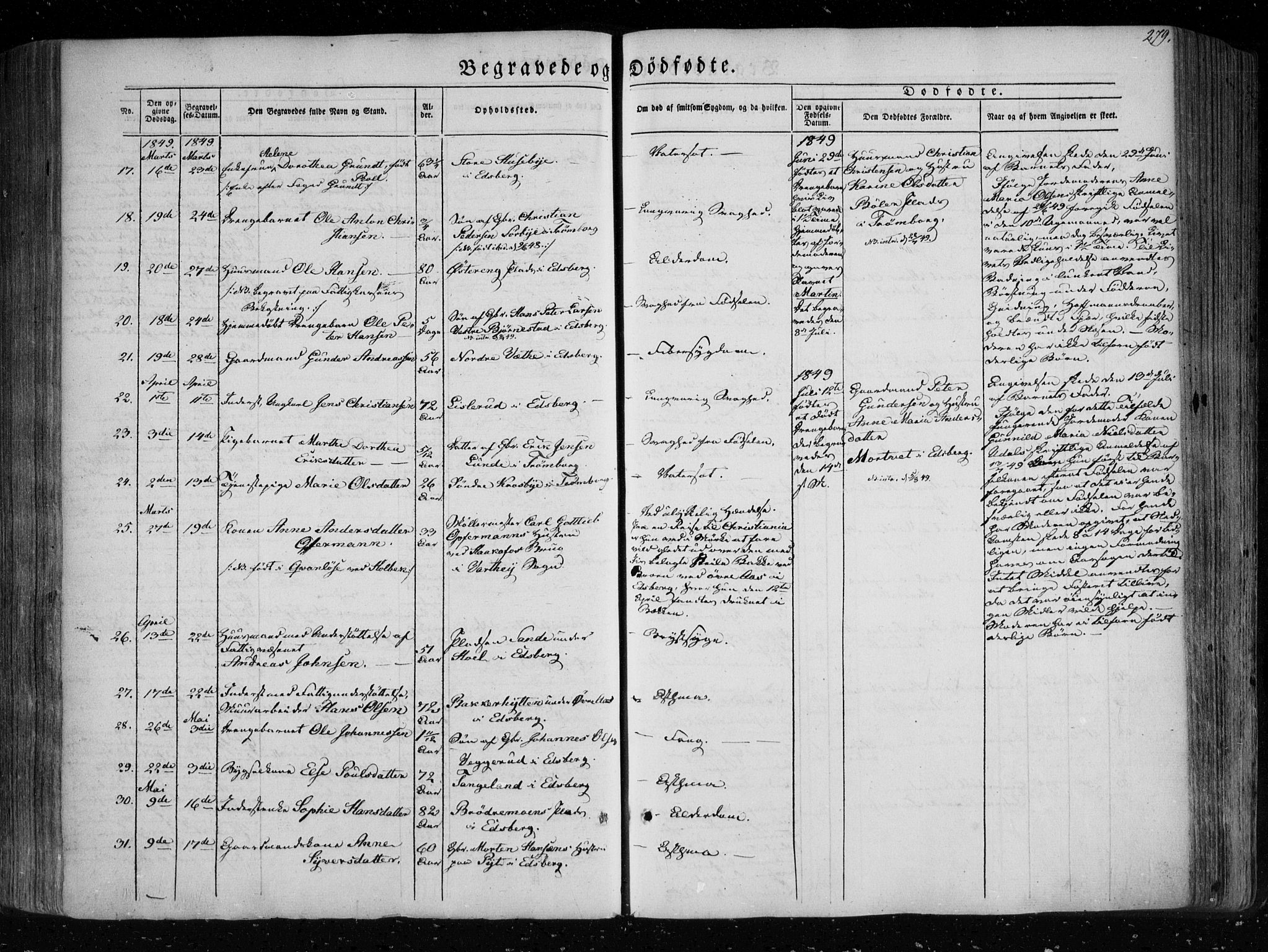 Eidsberg prestekontor Kirkebøker, SAO/A-10905/F/Fa/L0009: Parish register (official) no. I 9, 1849-1856, p. 279