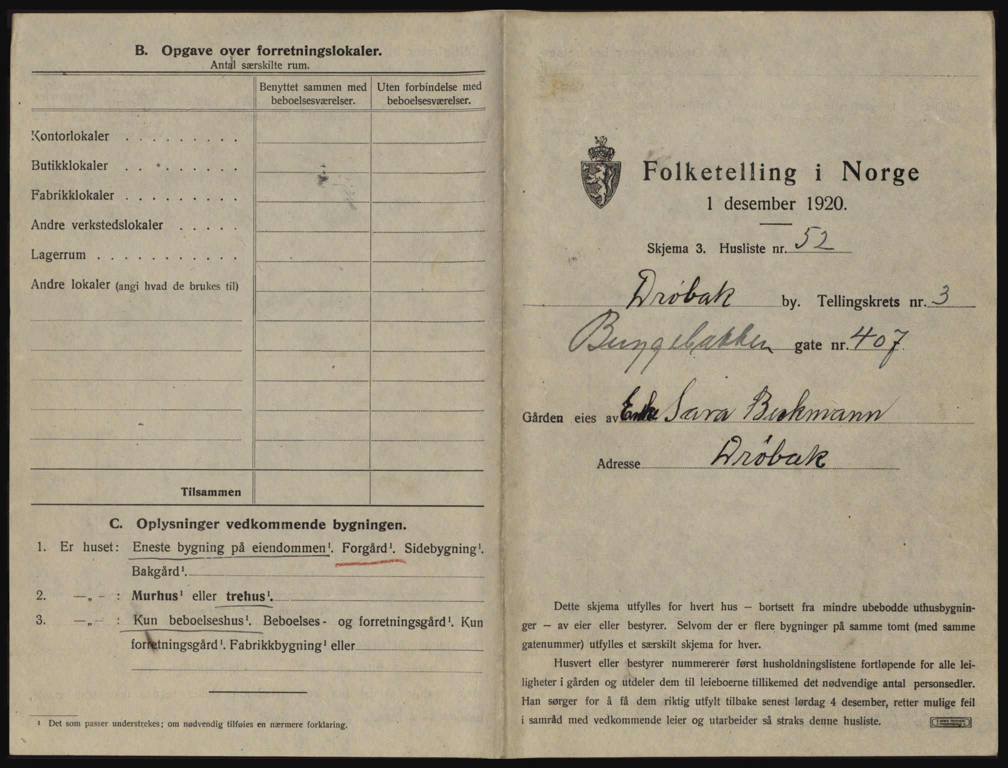 SAO, 1920 census for Drøbak, 1920, p. 359