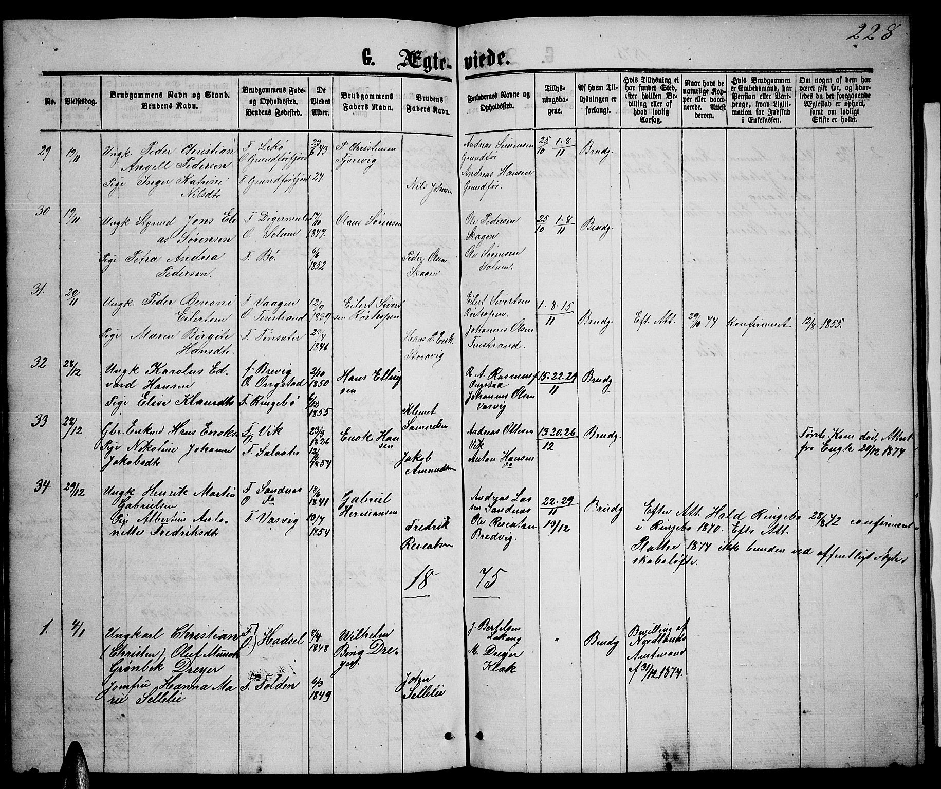 Ministerialprotokoller, klokkerbøker og fødselsregistre - Nordland, SAT/A-1459/888/L1266: Parish register (copy) no. 888C04, 1864-1877, p. 228