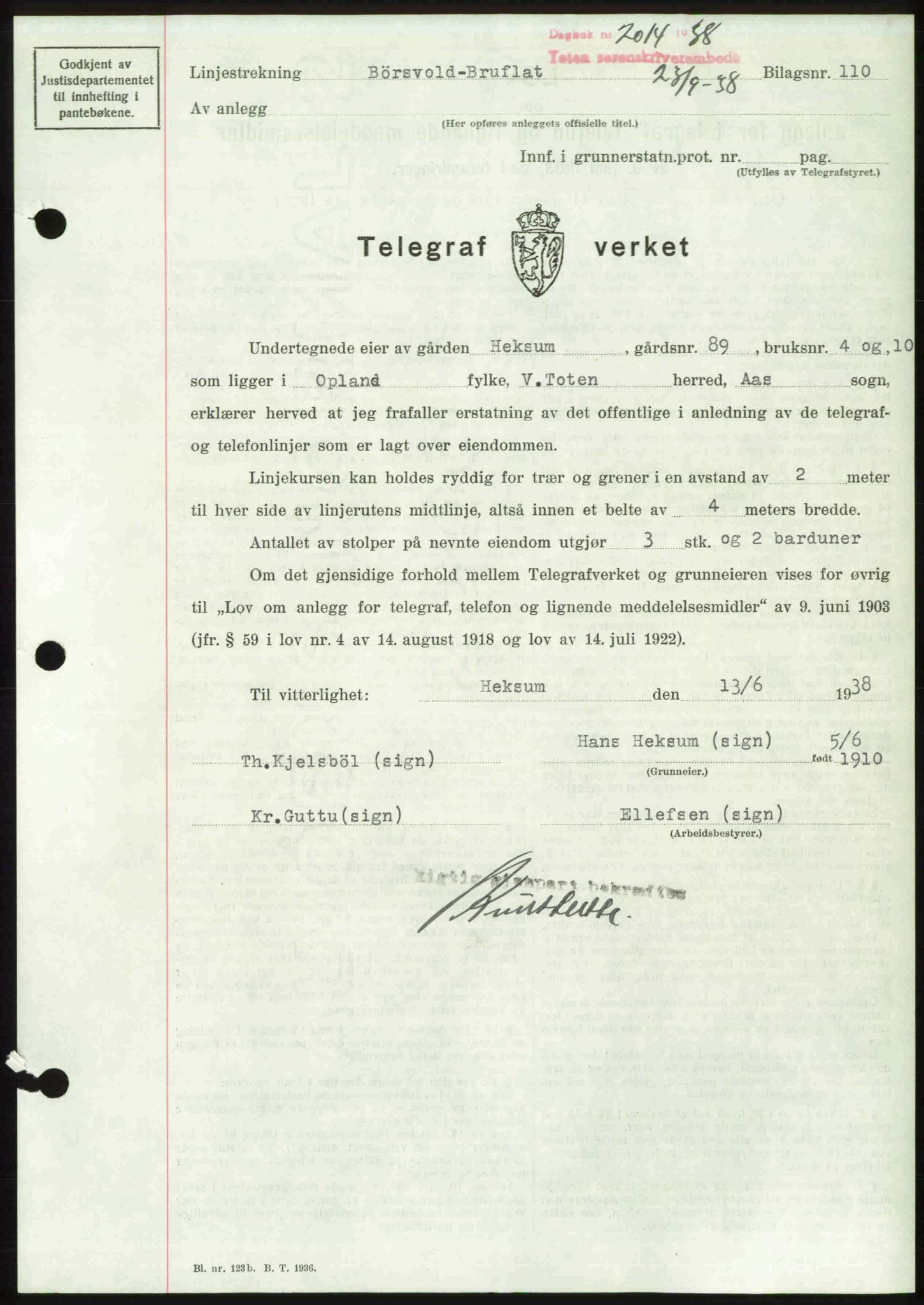 Toten tingrett, SAH/TING-006/H/Hb/Hbc/L0004: Mortgage book no. Hbc-04, 1938-1938, Diary no: : 2014/1938