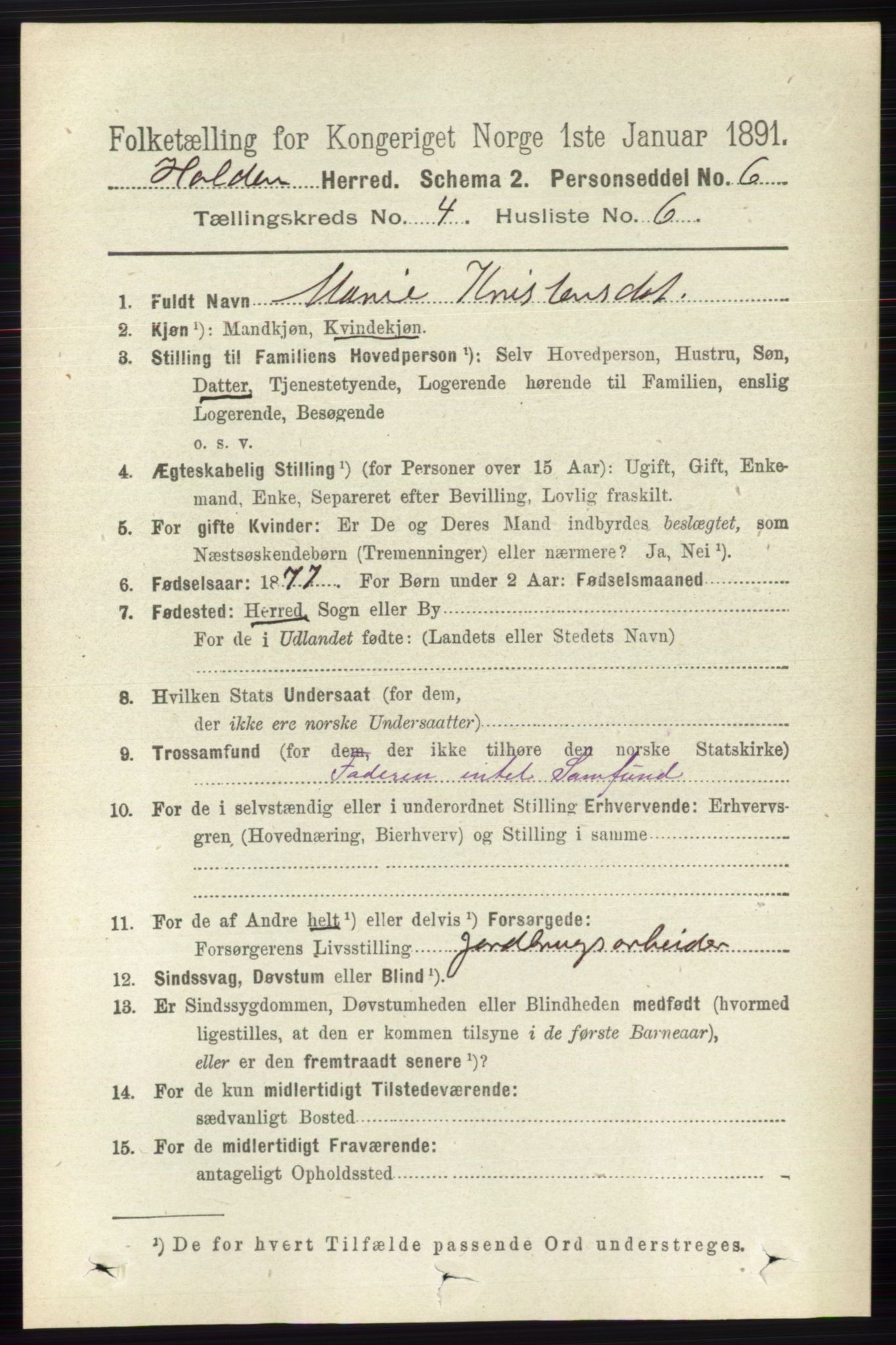 RA, 1891 census for 0819 Holla, 1891, p. 2287