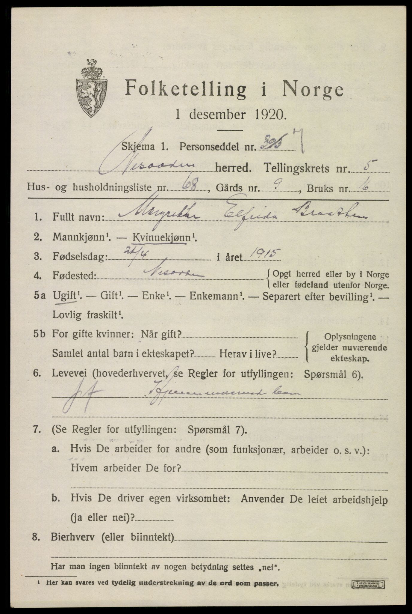 SAO, 1920 census for Nesodden, 1920, p. 5341