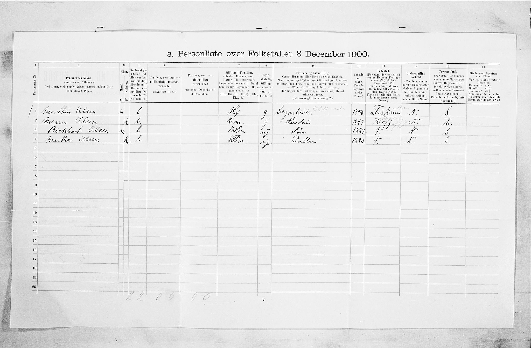 RA, 1900 census for Kongsberg, 1900, p. 3375