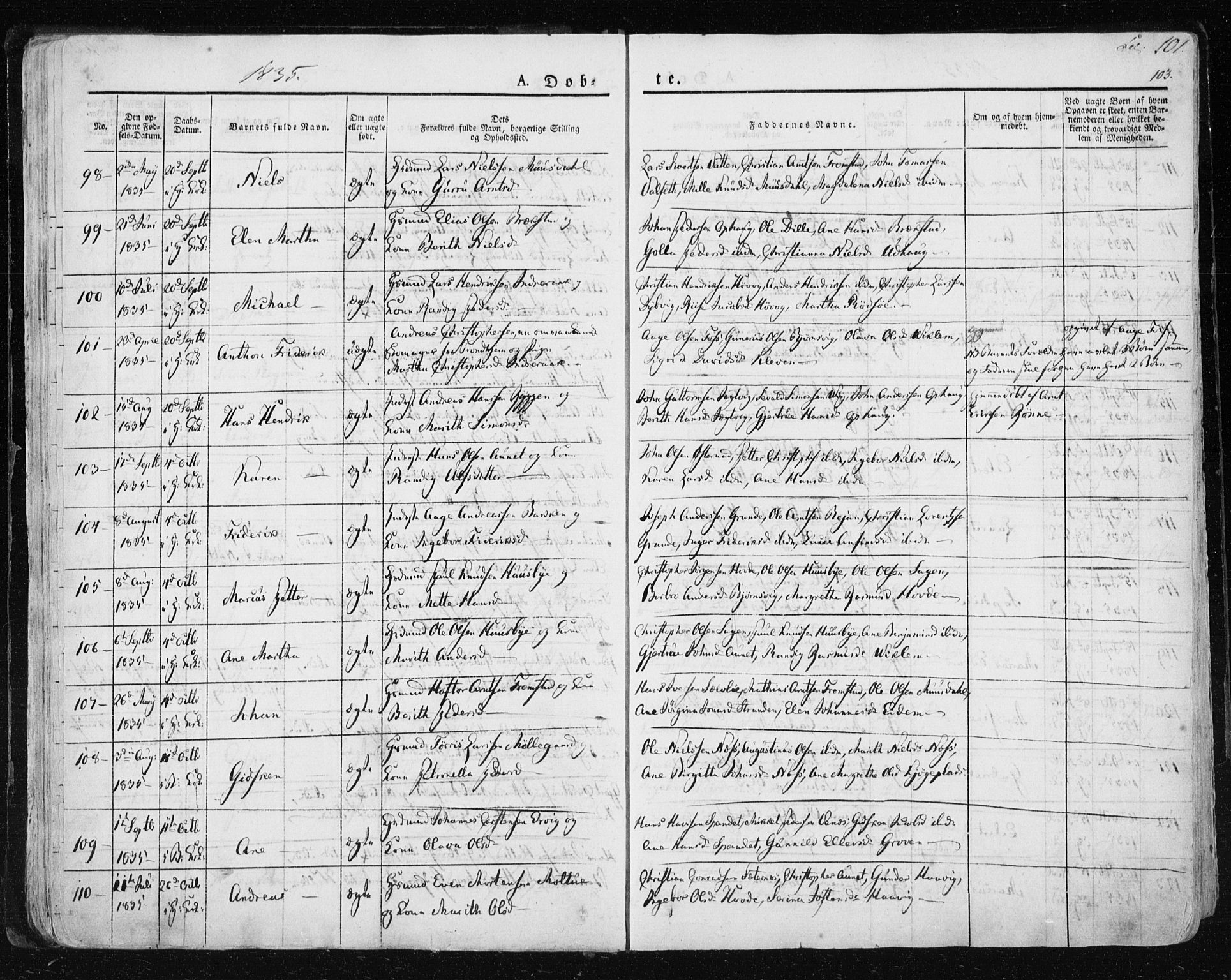 Ministerialprotokoller, klokkerbøker og fødselsregistre - Sør-Trøndelag, SAT/A-1456/659/L0735: Parish register (official) no. 659A05, 1826-1841, p. 101