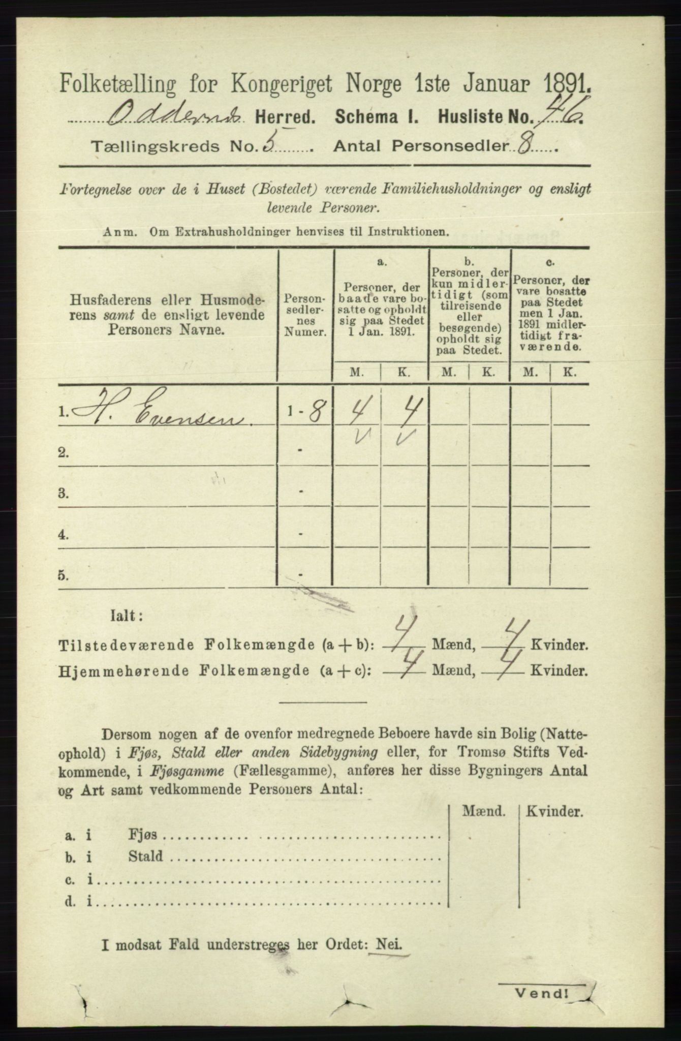 RA, 1891 census for 1012 Oddernes, 1891, p. 1756