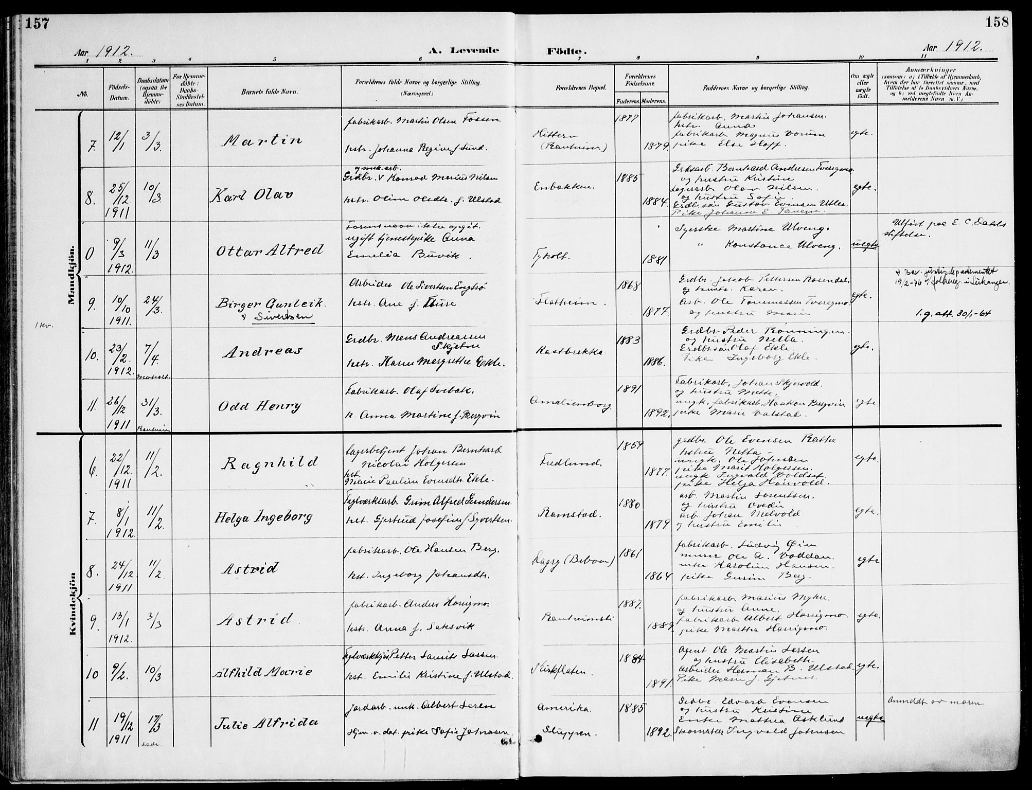 Ministerialprotokoller, klokkerbøker og fødselsregistre - Sør-Trøndelag, SAT/A-1456/607/L0320: Parish register (official) no. 607A04, 1907-1915, p. 157-158
