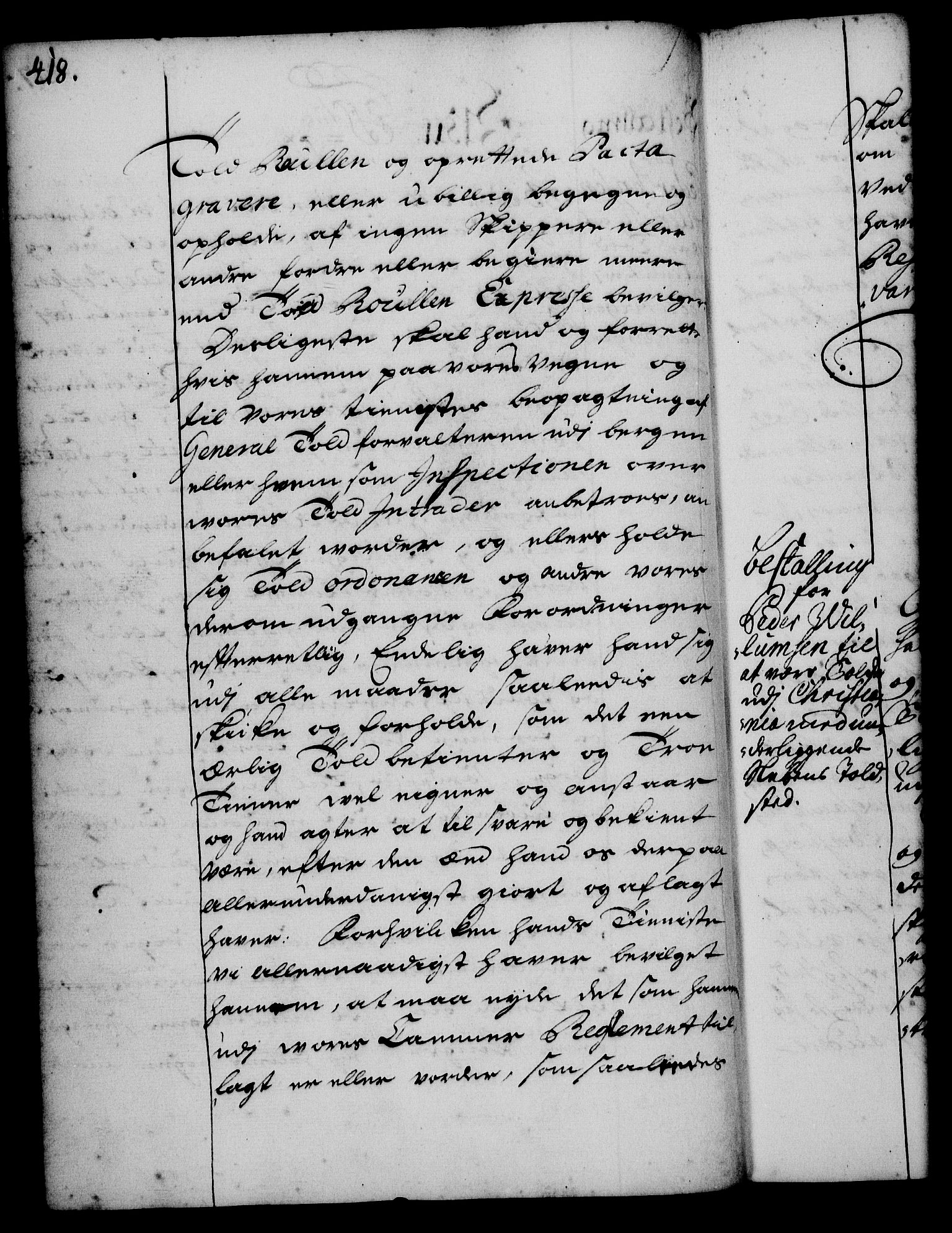Rentekammeret, Kammerkanselliet, RA/EA-3111/G/Gg/Gge/L0001: Norsk bestallingsprotokoll med register (merket RK 53.25), 1720-1730, p. 418