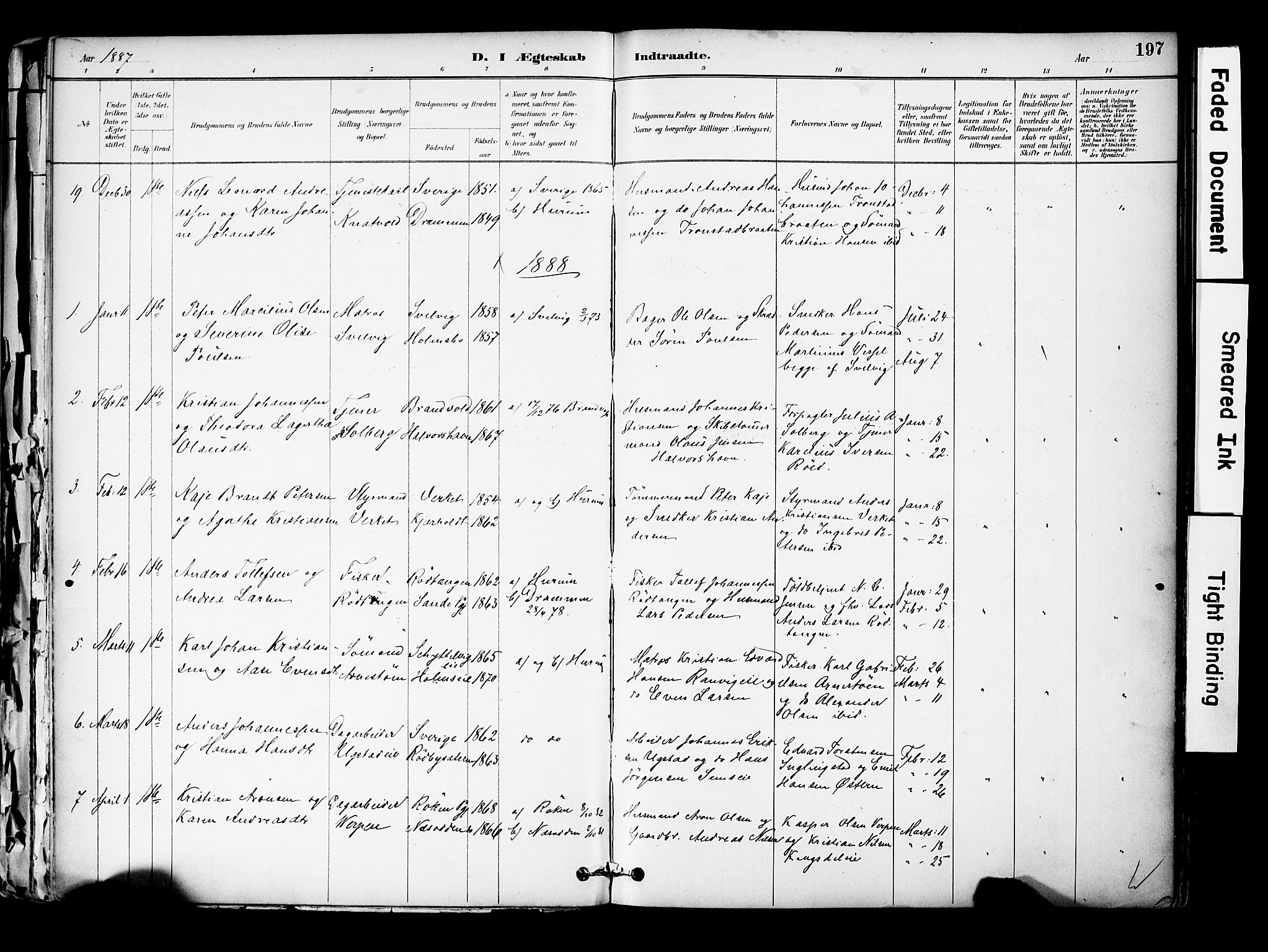 Hurum kirkebøker, AV/SAKO-A-229/F/Fa/L0014: Parish register (official) no. 14, 1882-1895, p. 197