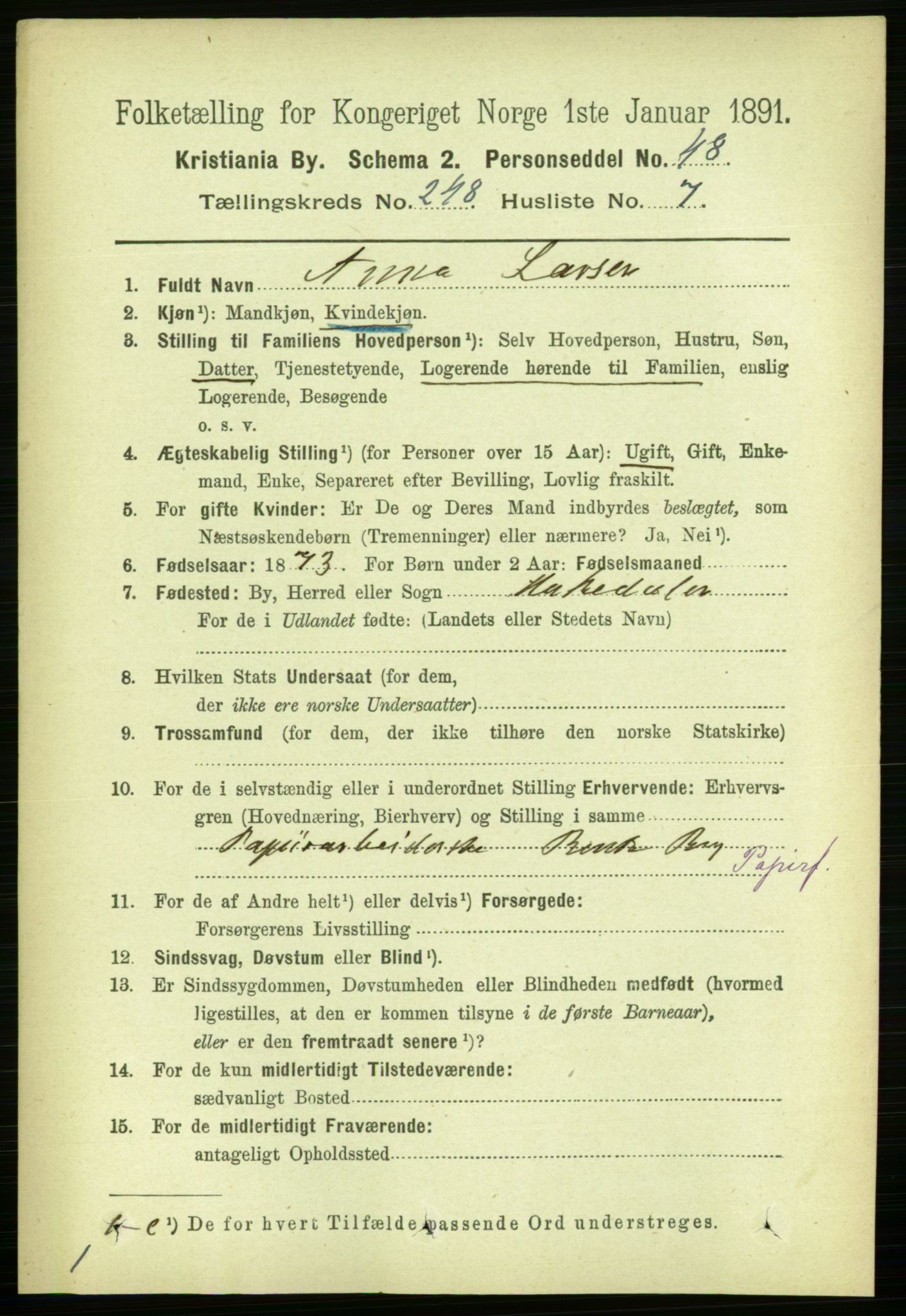 RA, 1891 census for 0301 Kristiania, 1891, p. 151347