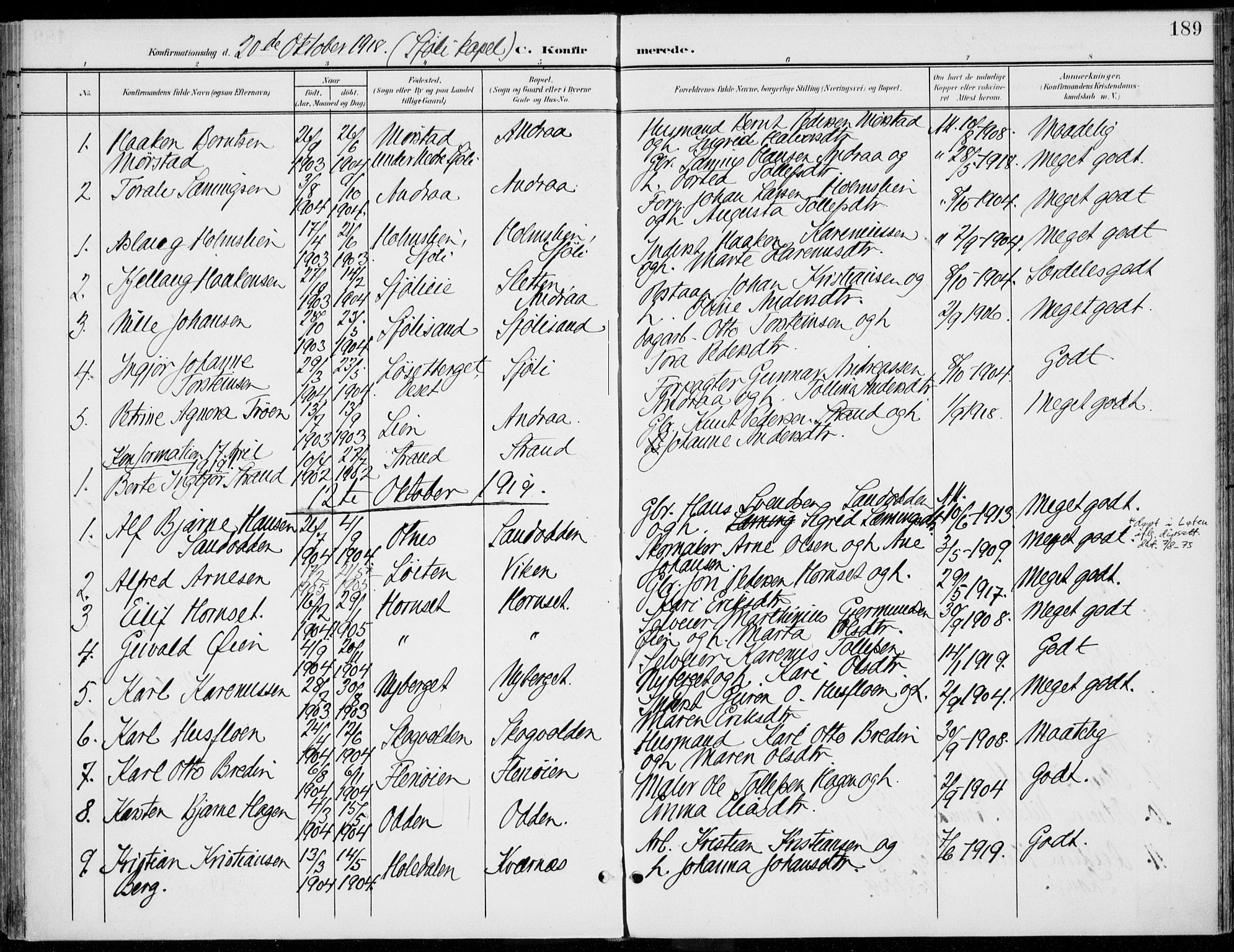Rendalen prestekontor, SAH/PREST-054/H/Ha/Haa/L0011: Parish register (official) no. 11, 1901-1925, p. 189