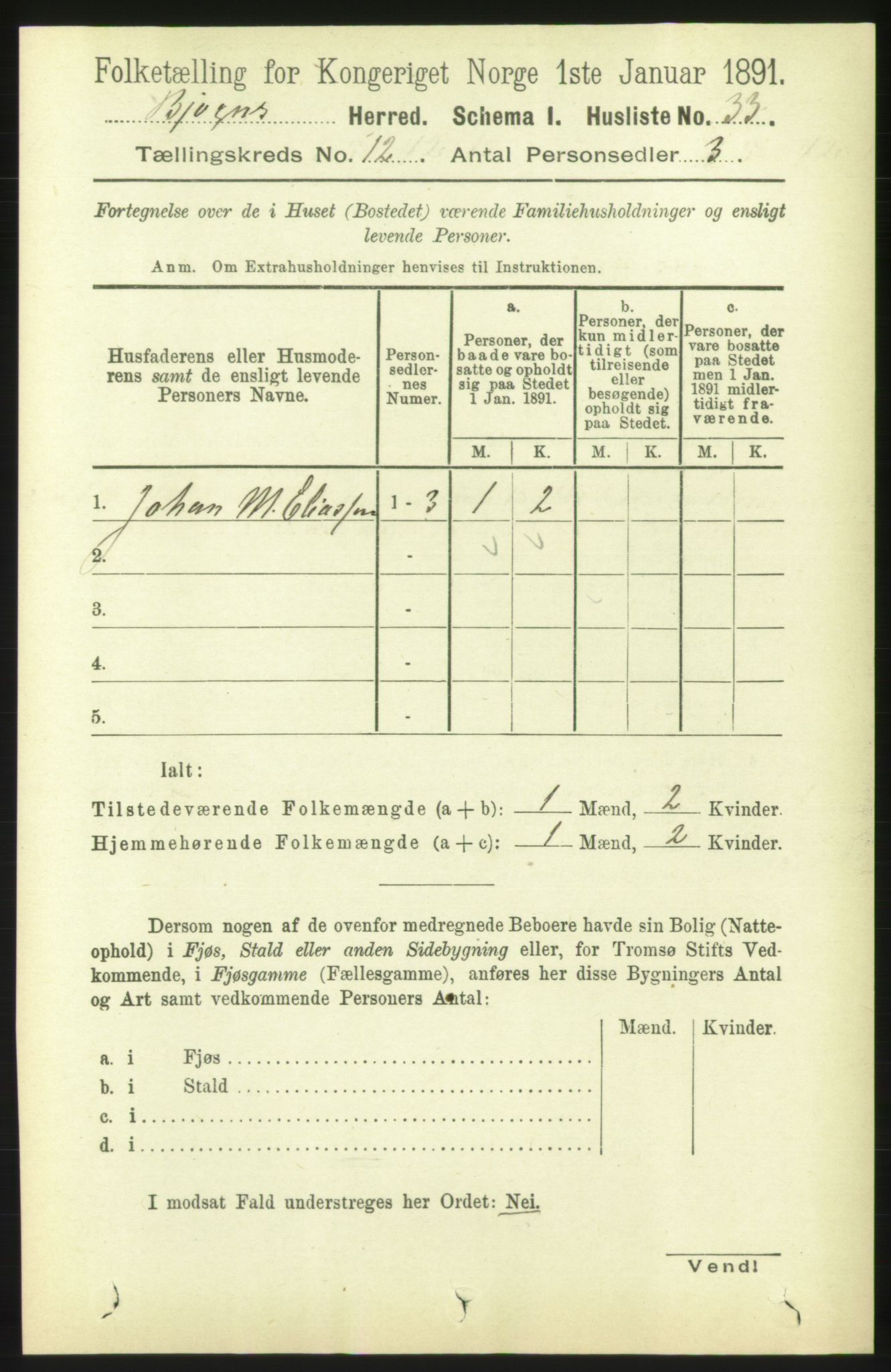 RA, 1891 census for 1627 Bjugn, 1891, p. 3476