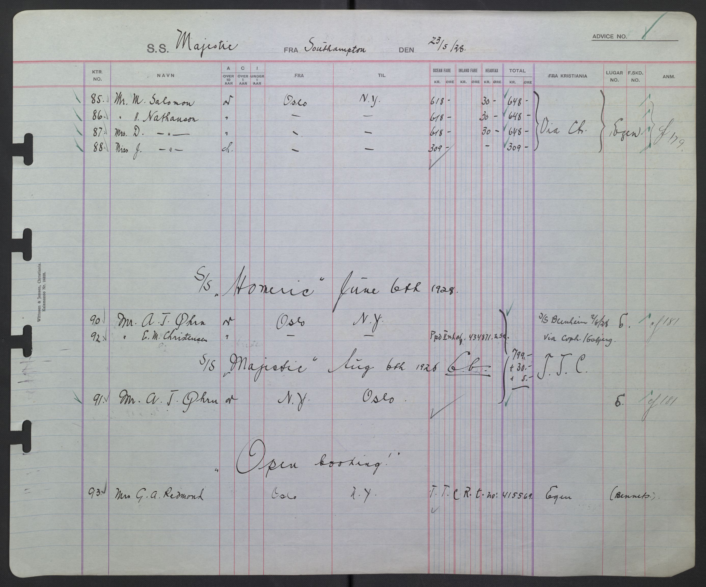 White Star-linjen, AV/SAO-PAO-0201/D/Db/L0004: Passasjerlister, 1928-1938, p. 22