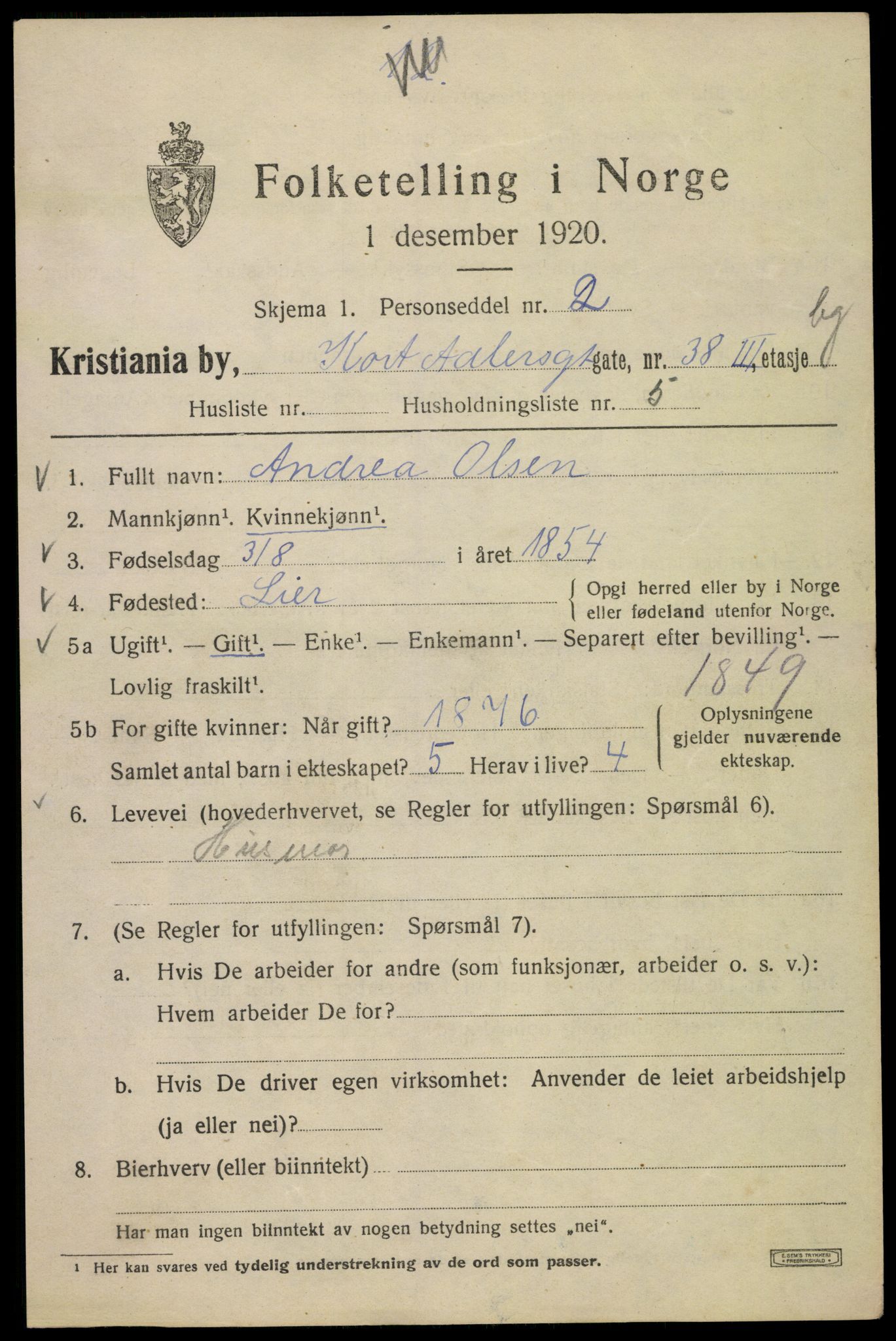 SAO, 1920 census for Kristiania, 1920, p. 191913