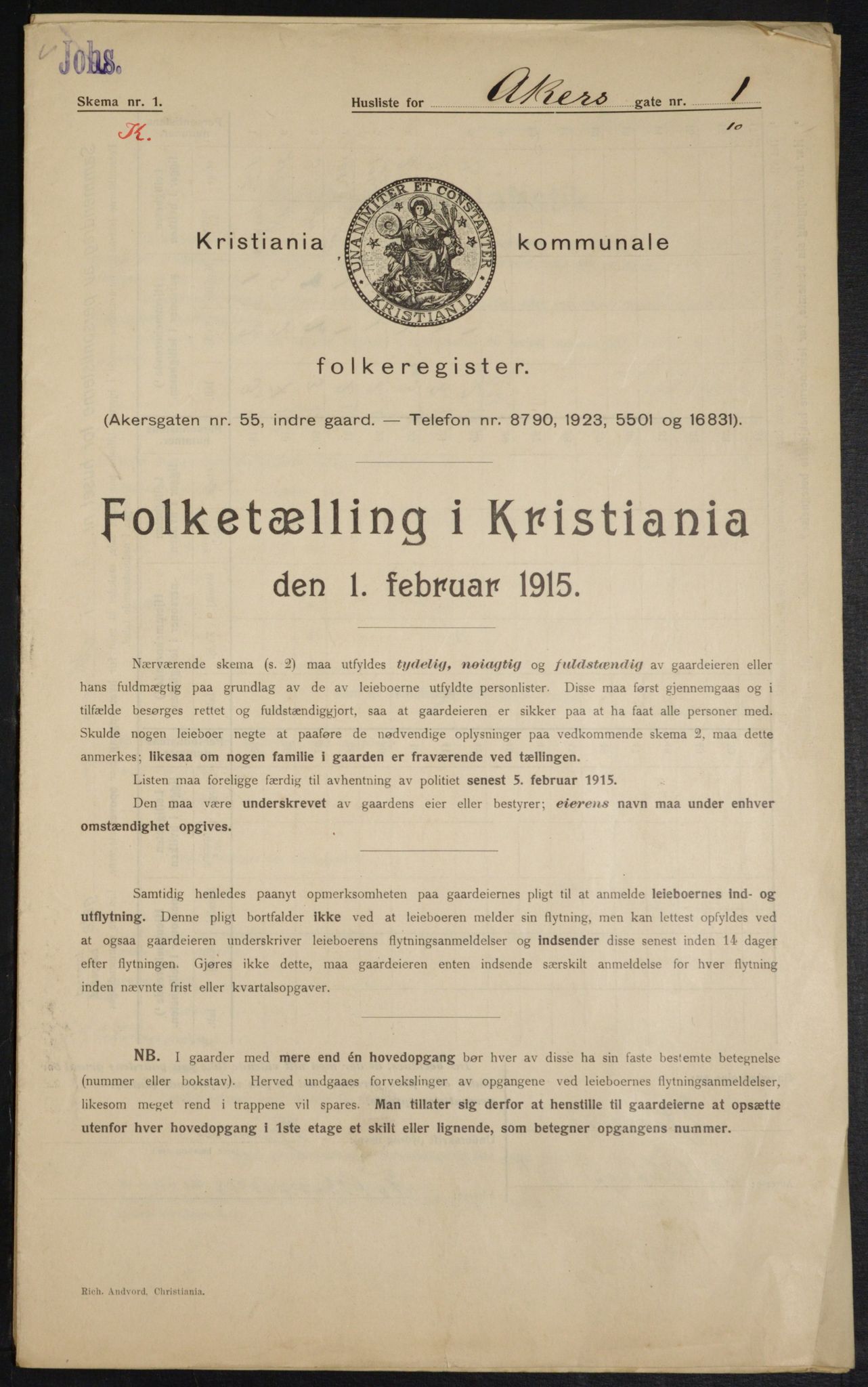 OBA, Municipal Census 1915 for Kristiania, 1915, p. 311