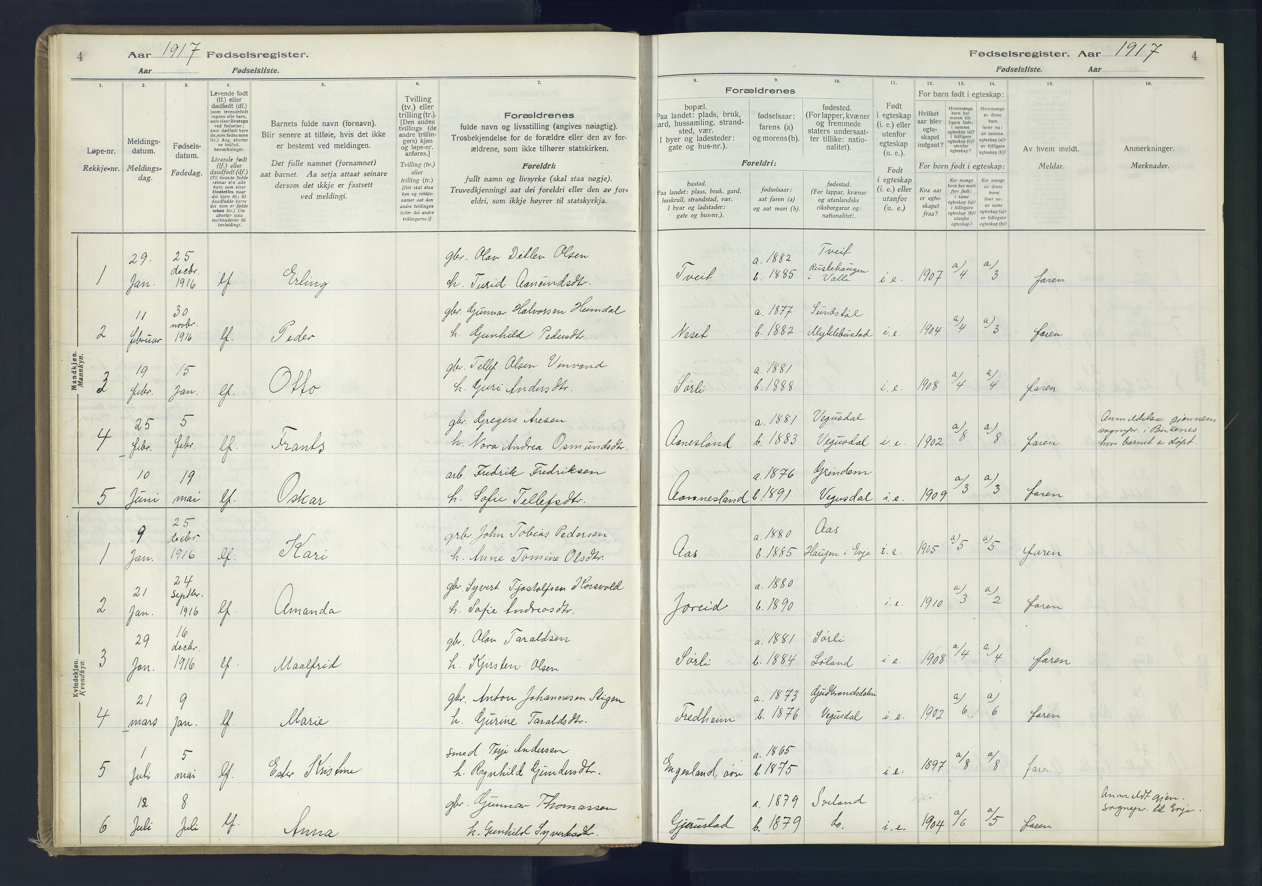 Herefoss sokneprestkontor, AV/SAK-1111-0019/J/Ja/L0002: Birth register no. II.6.11, 1916-1982, p. 4