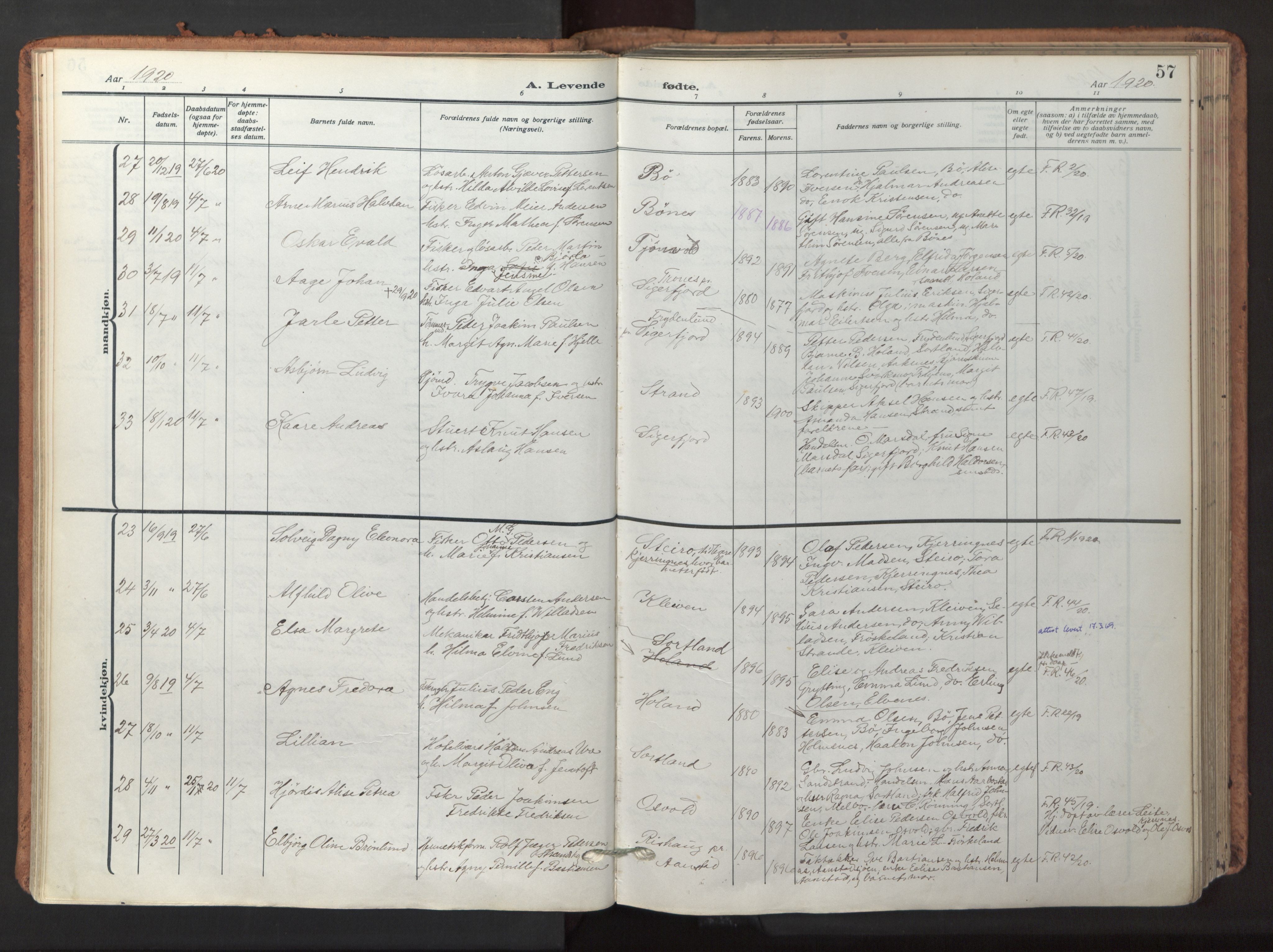 Ministerialprotokoller, klokkerbøker og fødselsregistre - Nordland, AV/SAT-A-1459/895/L1374: Parish register (official) no. 895A09, 1915-1925, p. 57