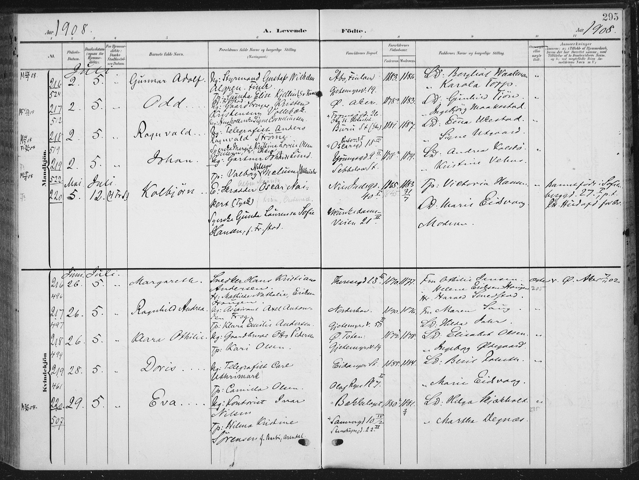 Rikshospitalet prestekontor Kirkebøker, SAO/A-10309b/F/L0013: Parish register (official) no. 13, 1905-1908, p. 295