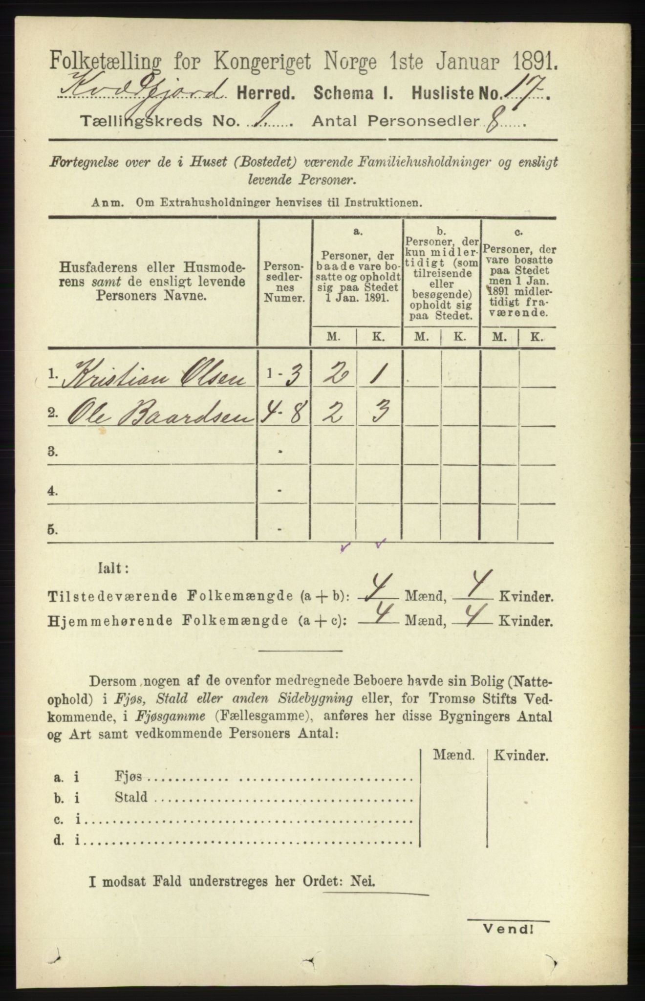 RA, 1891 census for 1911 Kvæfjord, 1891, p. 37