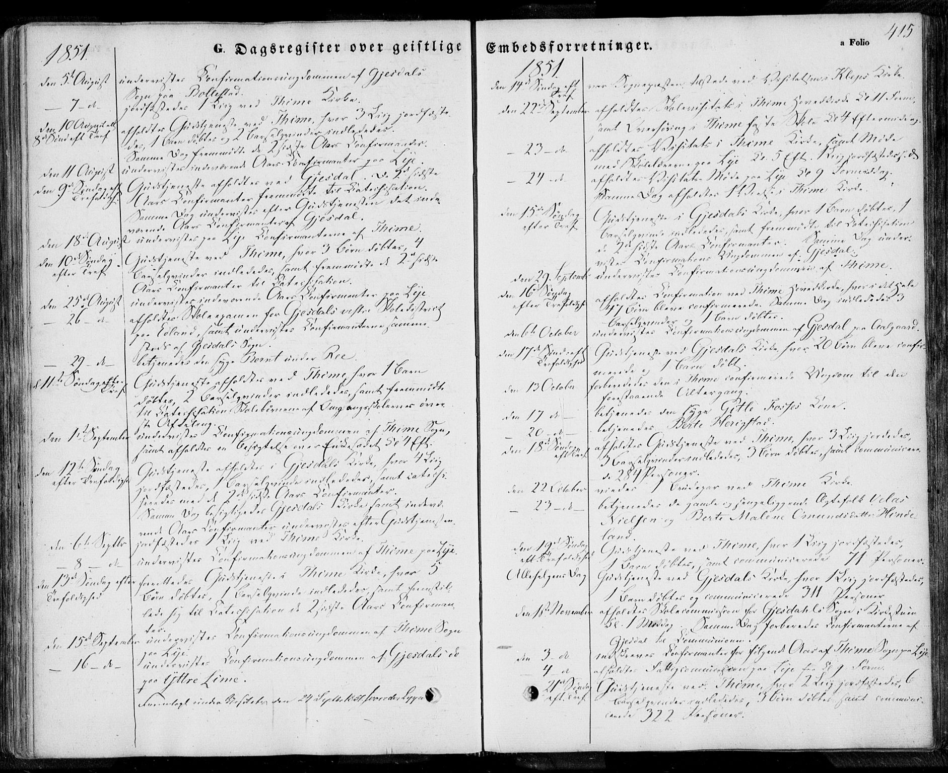 Lye sokneprestkontor, AV/SAST-A-101794/001/30BA/L0006: Parish register (official) no. A 5.2, 1842-1855, p. 415