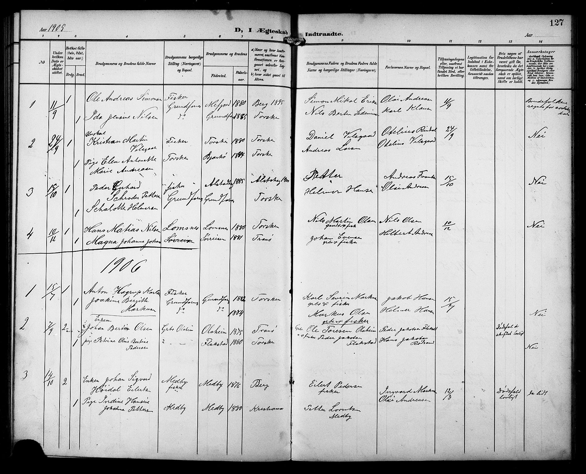 Berg sokneprestkontor, SATØ/S-1318/G/Ga/Gab/L0013klokker: Parish register (copy) no. 13, 1902-1922, p. 127