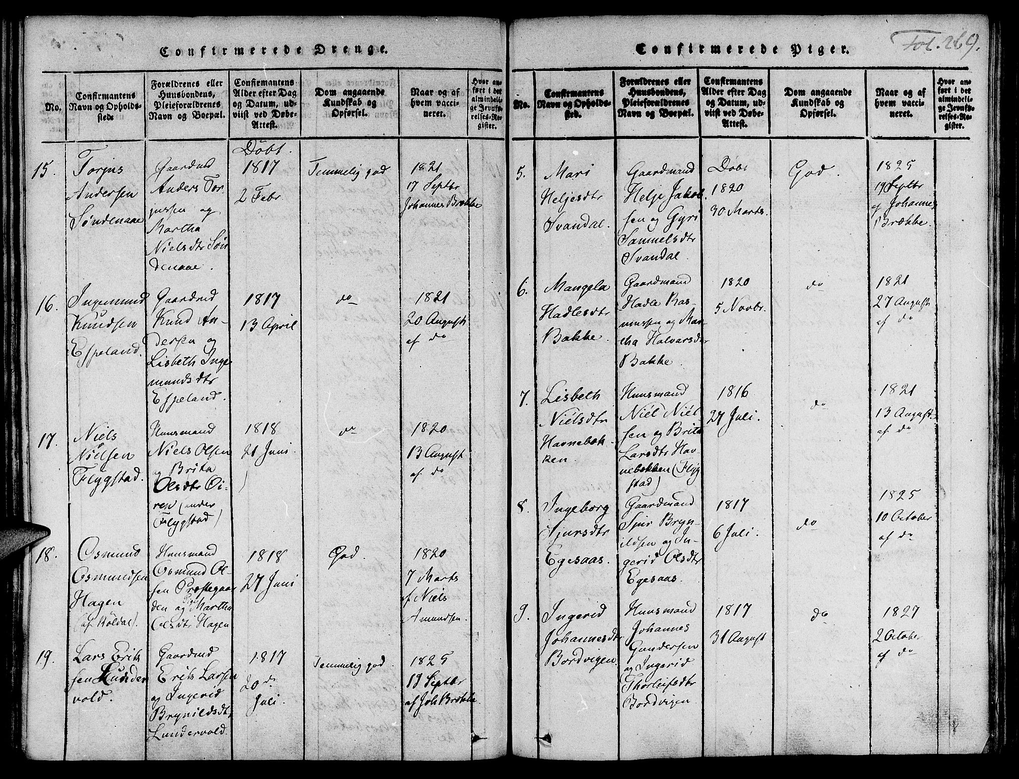 Suldal sokneprestkontor, AV/SAST-A-101845/01/IV/L0007: Parish register (official) no. A 7, 1817-1838, p. 269