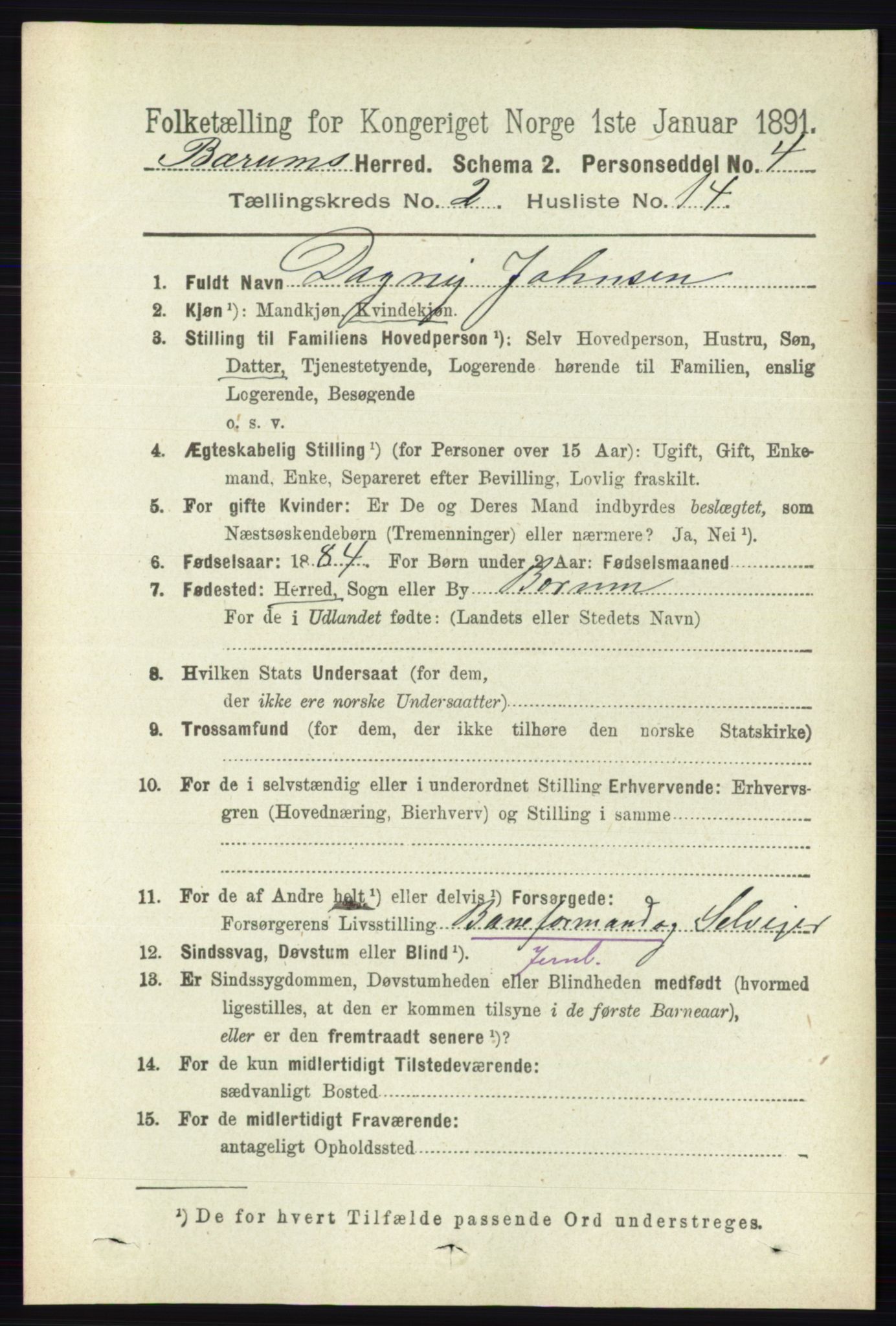 RA, 1891 census for 0219 Bærum, 1891, p. 1202